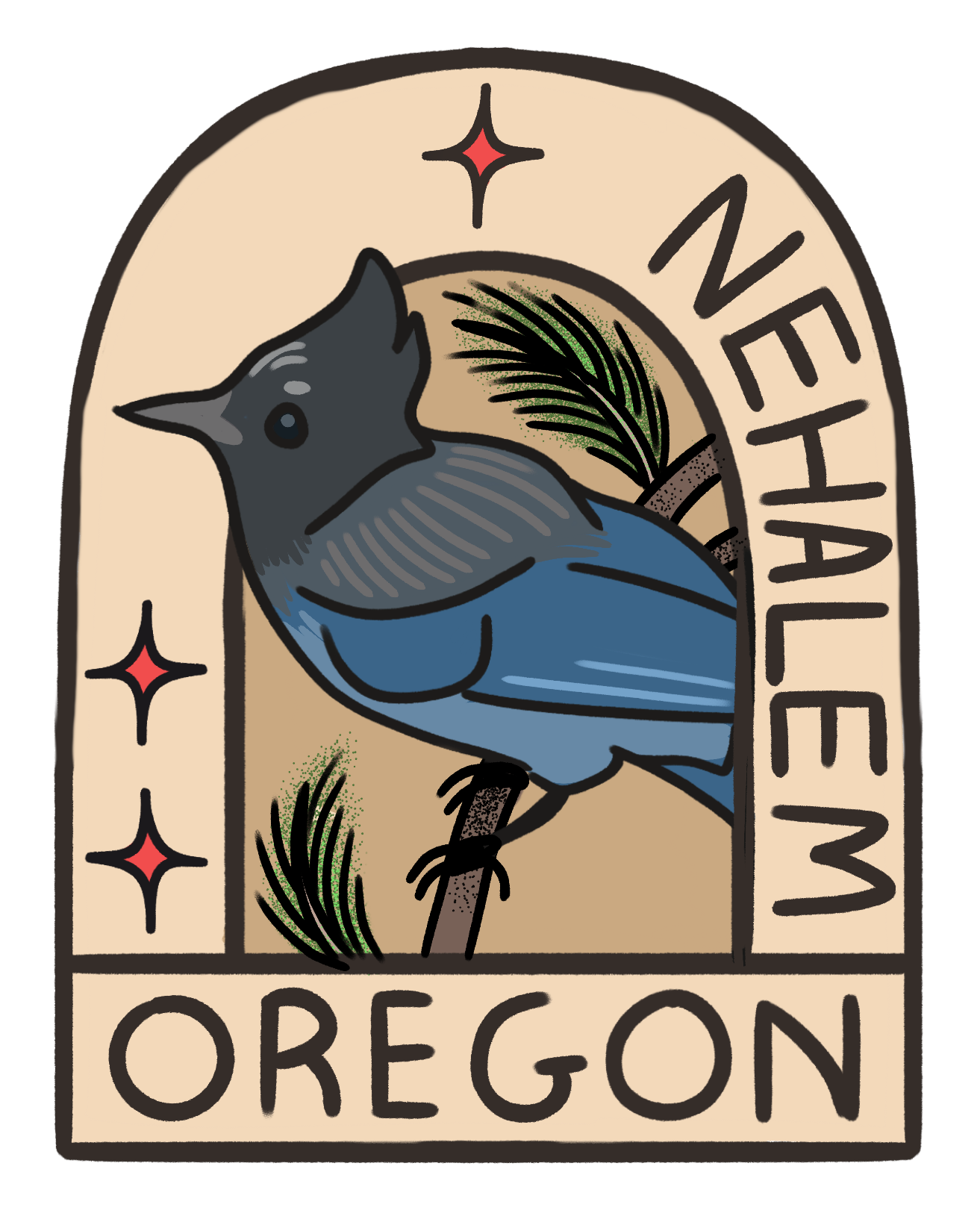 Sticker depicting a Stellar's jay. These beautiful corvids can be seen and heard in Nehalem Oregon! 