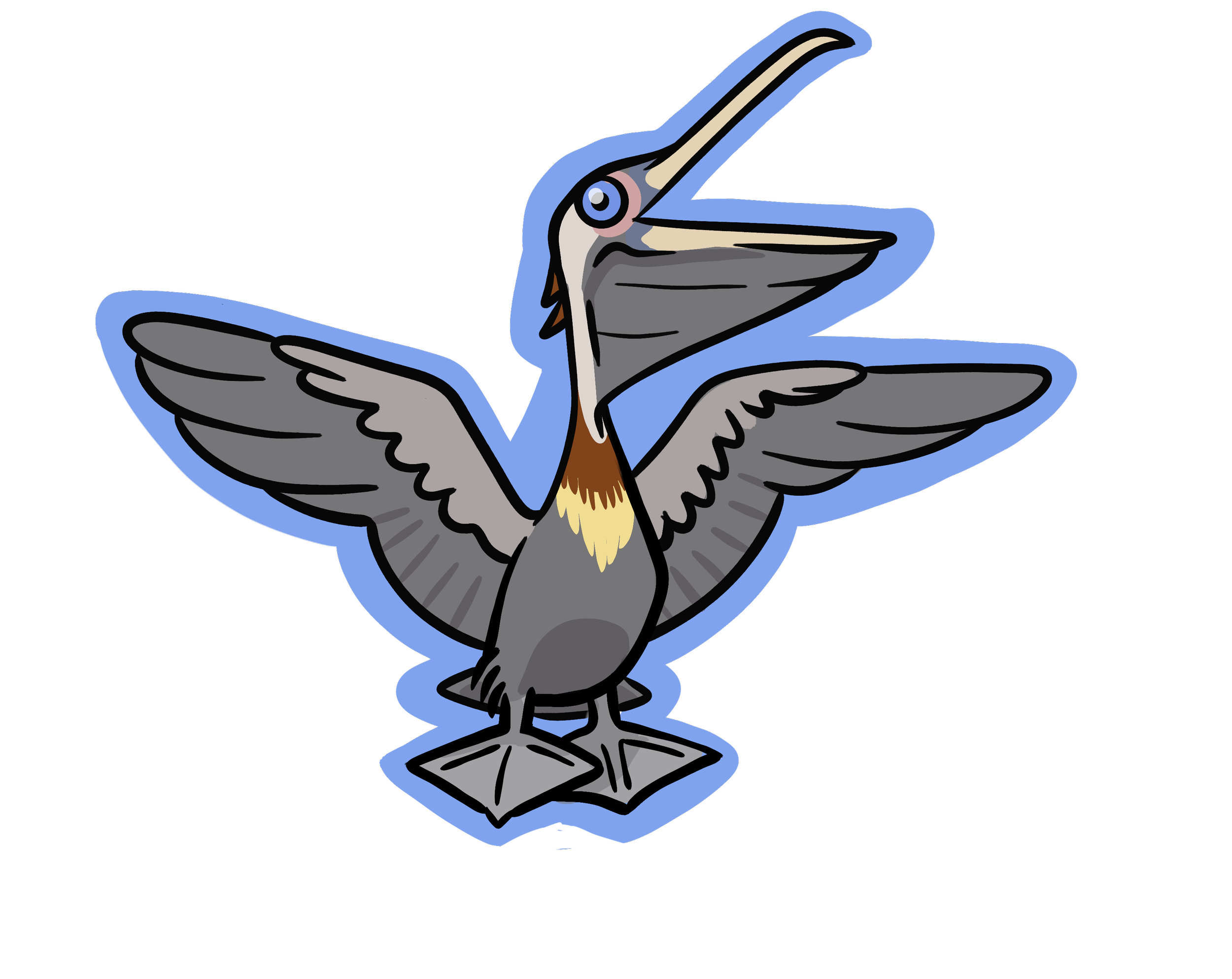 Placeholder for pelican sticker design. It's an Eastern Brown Pelican in breeding plumage! Doing a pelican social greeting! There are audible greeting wheezes.

Pelicans evolved 30 million years ago, and have basically barely needed to change ever si