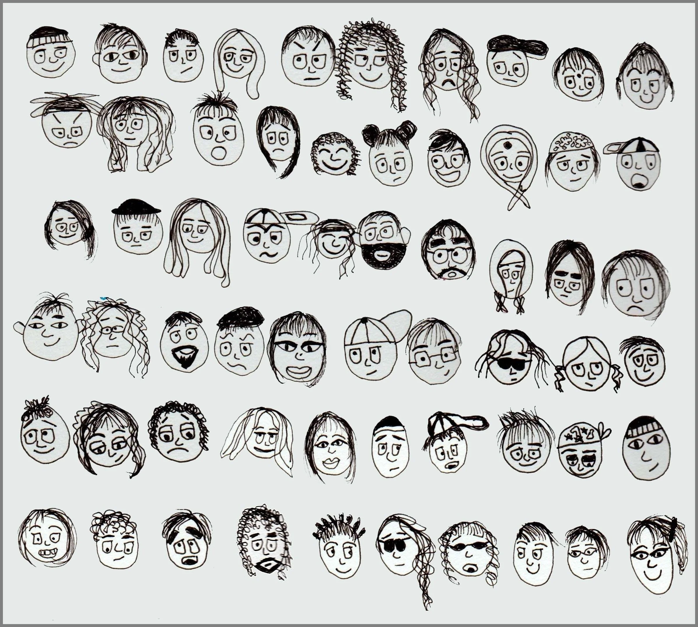 Faces Micron pen on cold press paper 2025 11” tall x 8.5” wide