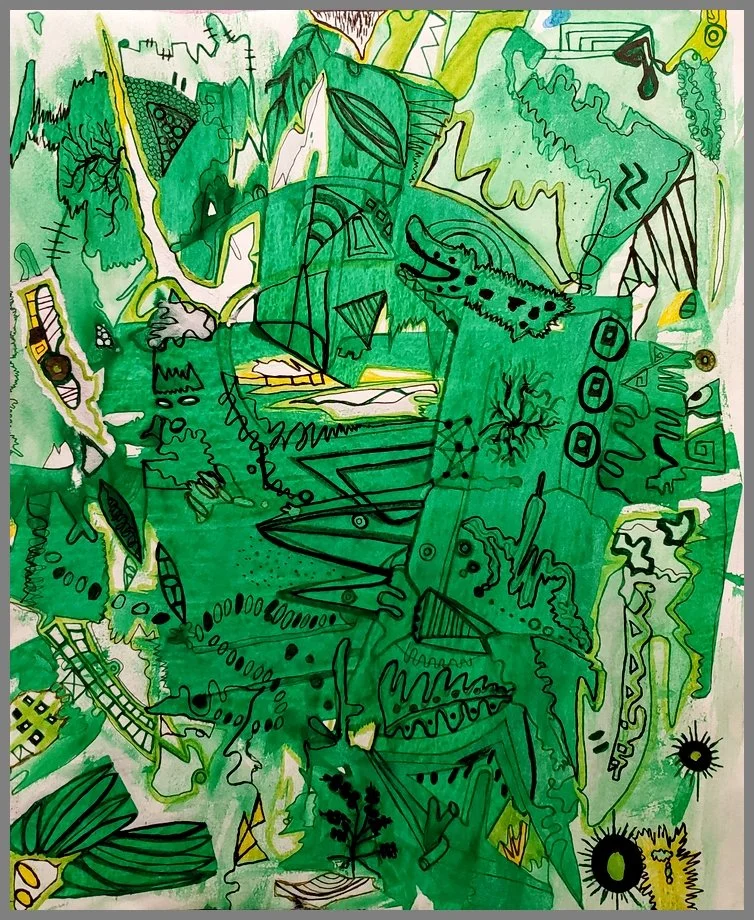 01.15 Liquid watercolor and pen on paper. 2022 14" tall x 11" wide