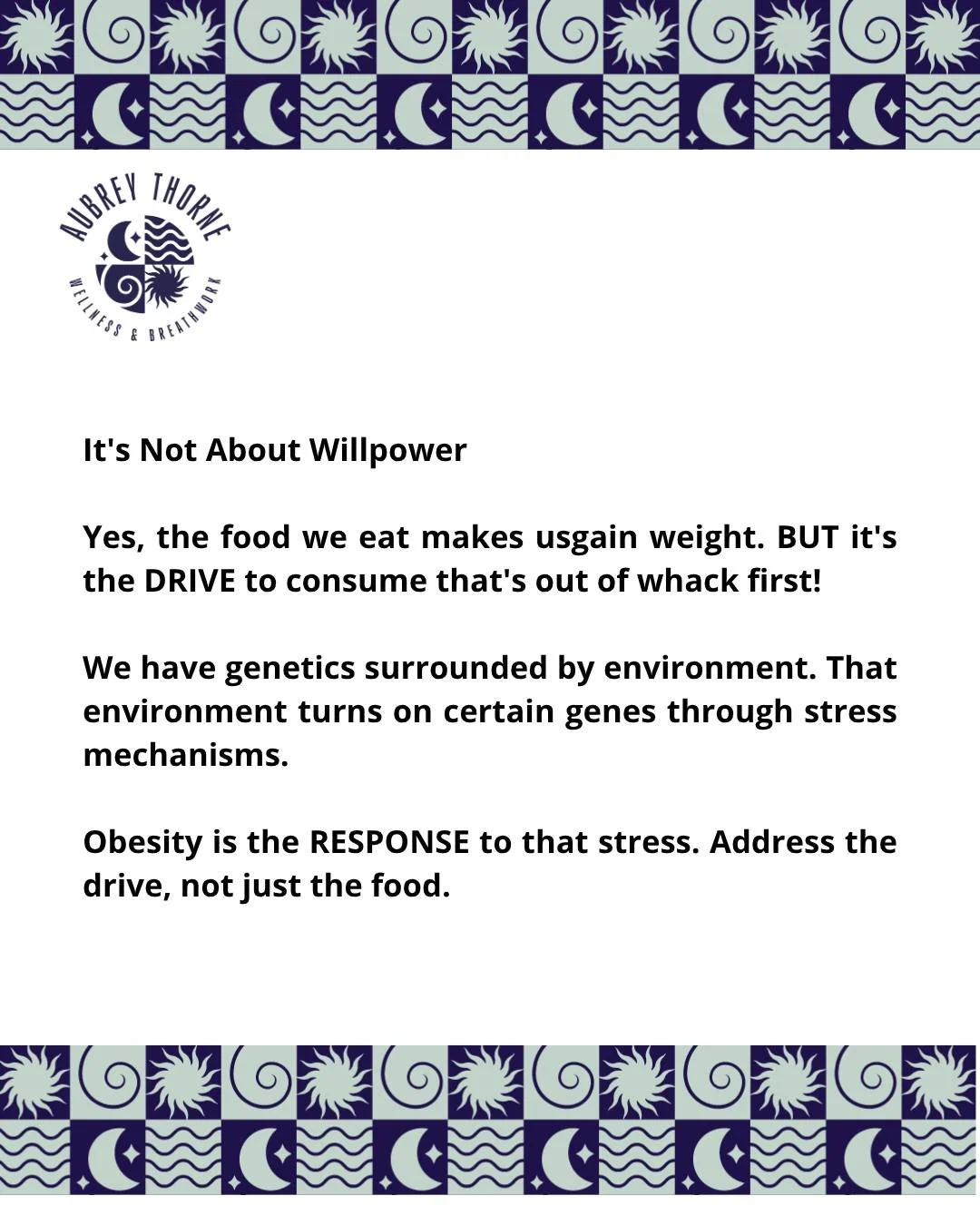 Blaming willpower for weight struggles is like blaming the fire alarm for the fire. The drive to overeat is usually your system trying to cope with stress, trauma, or unmet needs. Address the source, not just the symptom.
#willpower #drive #genetics 