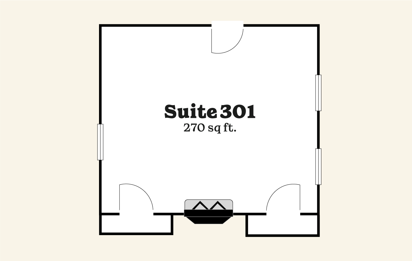 Floor plan of Suite 301, measuring 270 square feet, showing doorways and windows.