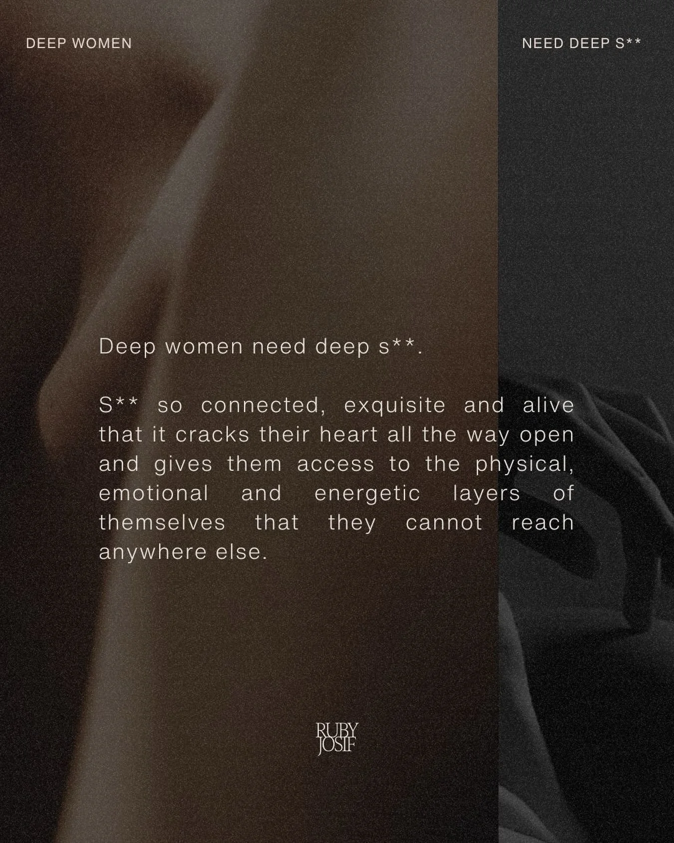 Deep women require deep s** to nourish them and to inspire them.

I wholeheartedly believe that visionary women require a thriving intimate life (however this uniquely looks to them) to support them physically, mentally, emotionally, energetically an