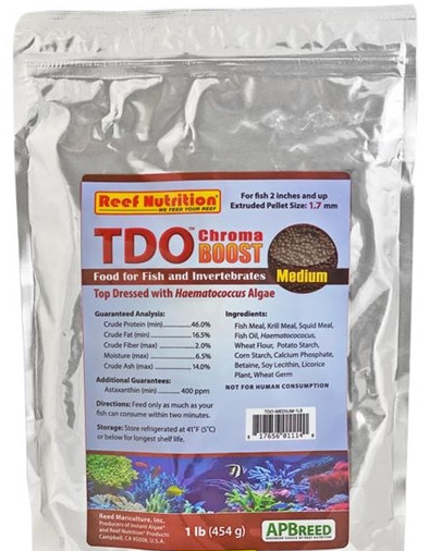 Reef Nutrition TDO Chroma Boost – Medium (1.7 mm)  Top-Dressed with Haematococcus