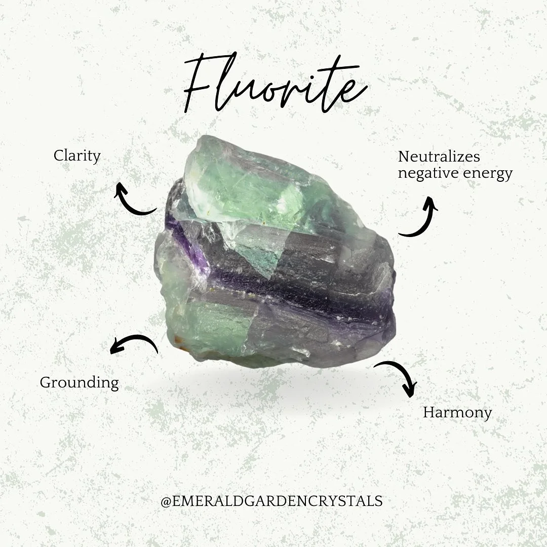 Let&rsquo;s talk fluorite! Fluorite is a great crystal for neutralizing negative energy! It is able to absorb negative energy and transform it into positive energy. It can also help with metal clarity and learning so it makes a great study partner!  