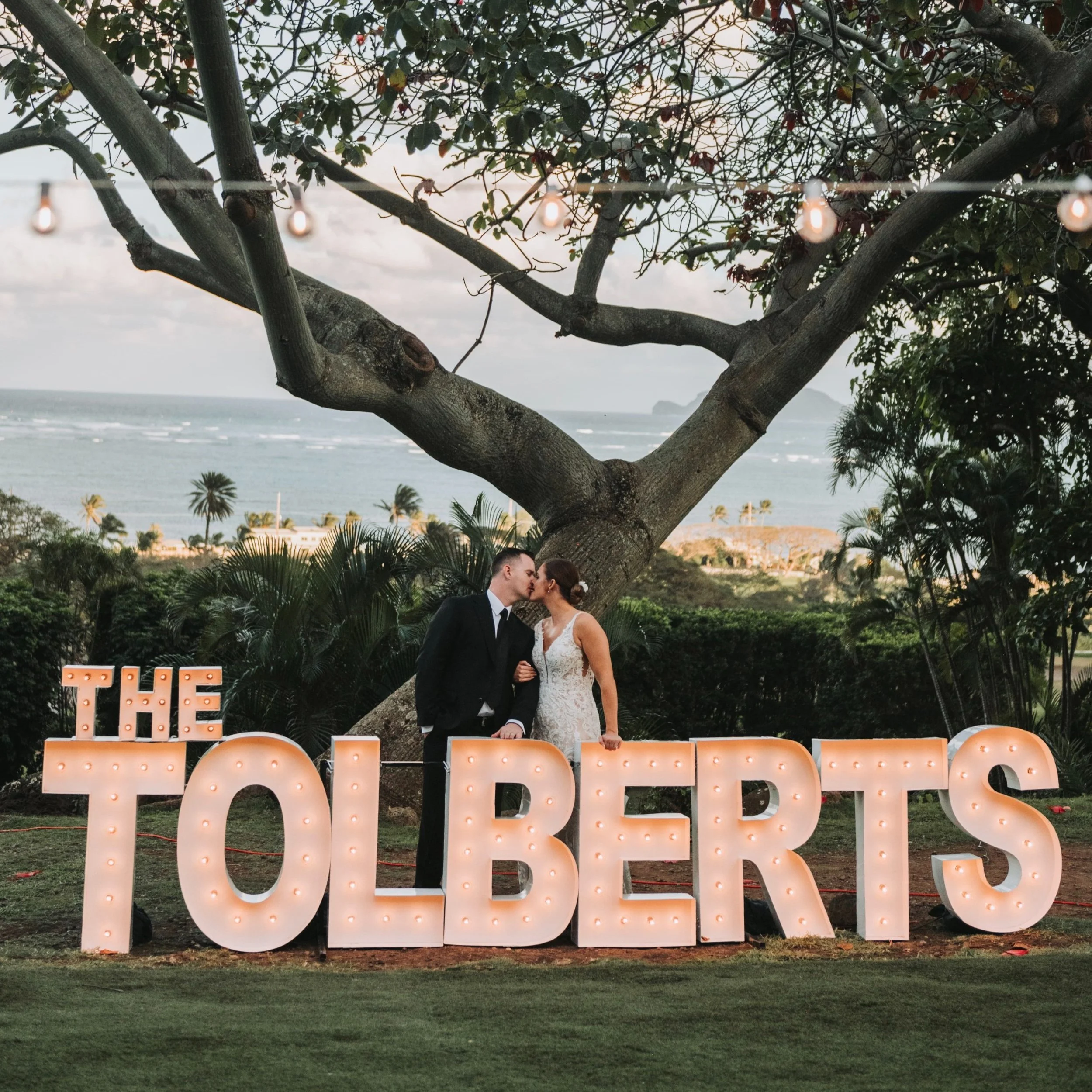kualoa ranch wedding, weddings hawaii, hawaii light up letters, oahu light up letters, oahu marquee signs, oahu light up signs