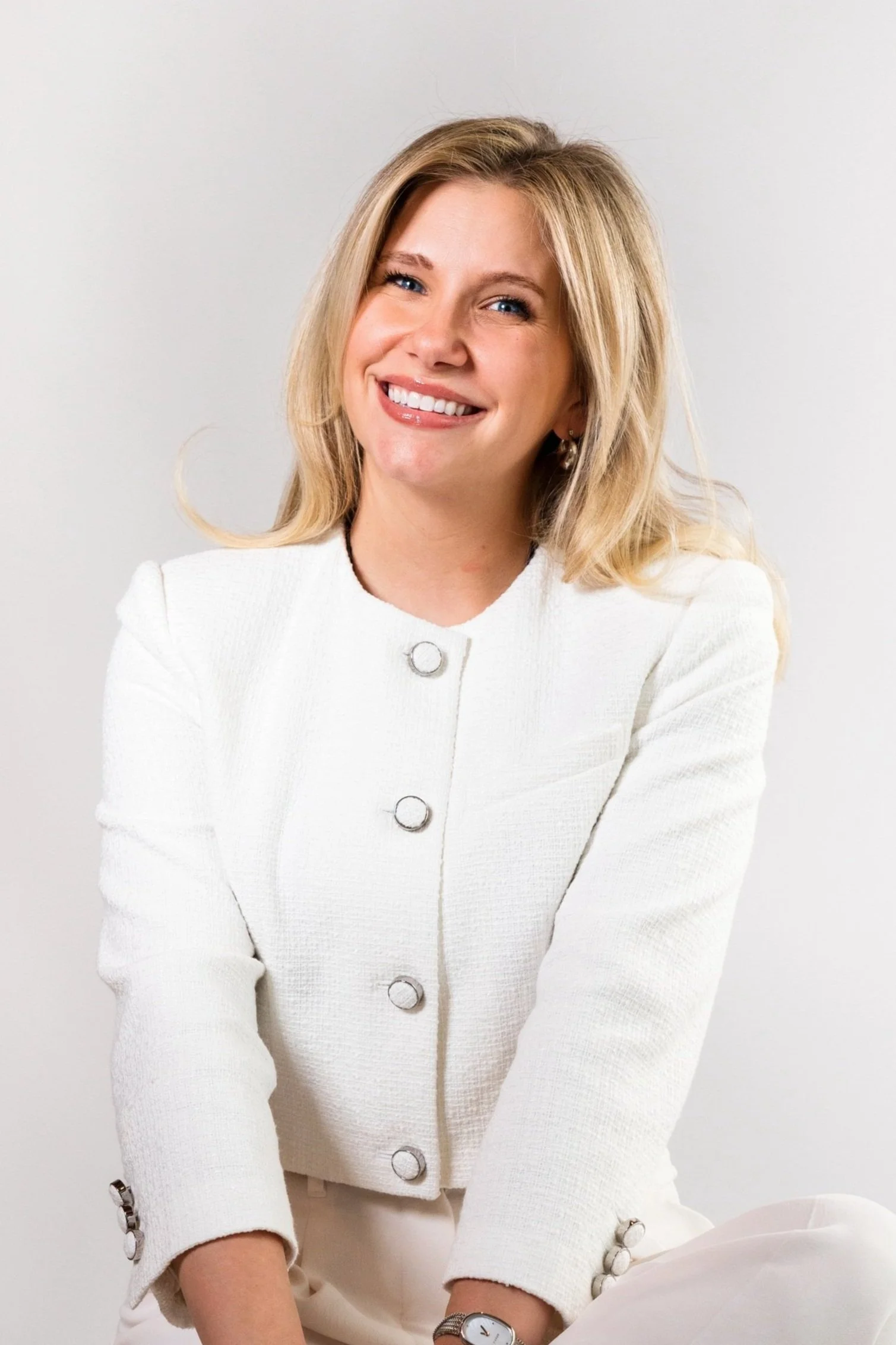 Smiling woman with blonde hair