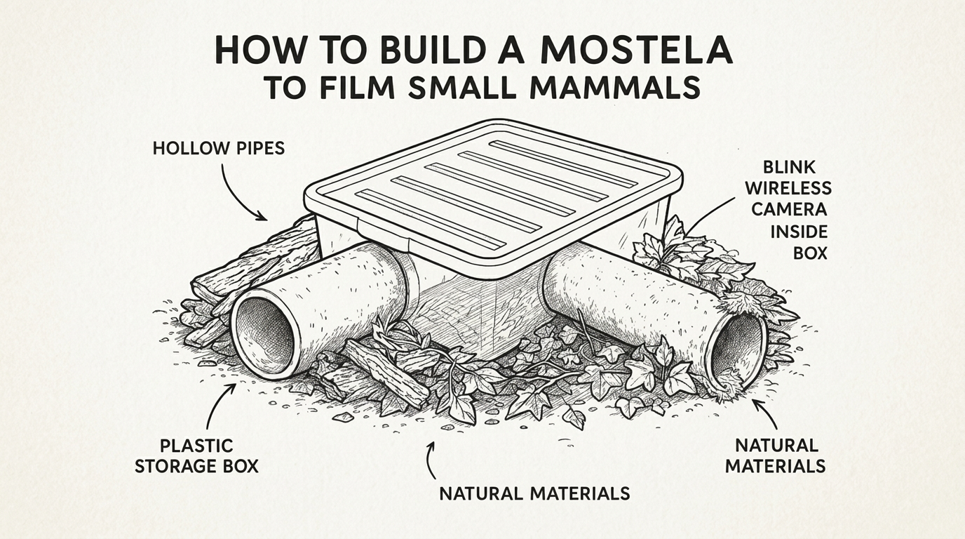A diagram of a mostela box designed to record and monitor small mammals, particularly weasels and other mustelids.