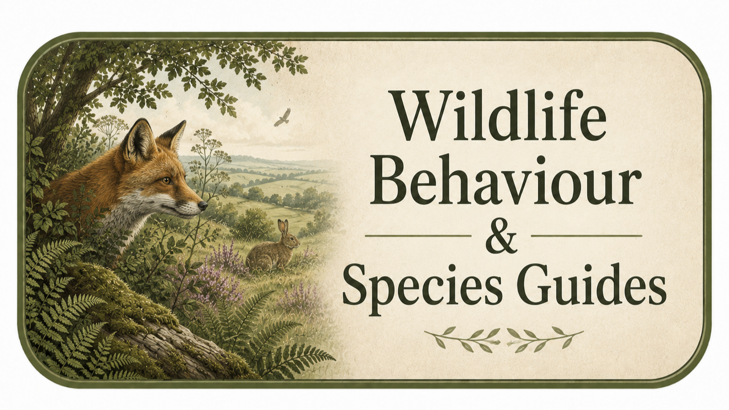 the Wildlife Behaviour & Species Guides Button showing a fox and rabbit emerging from the undergrowth.