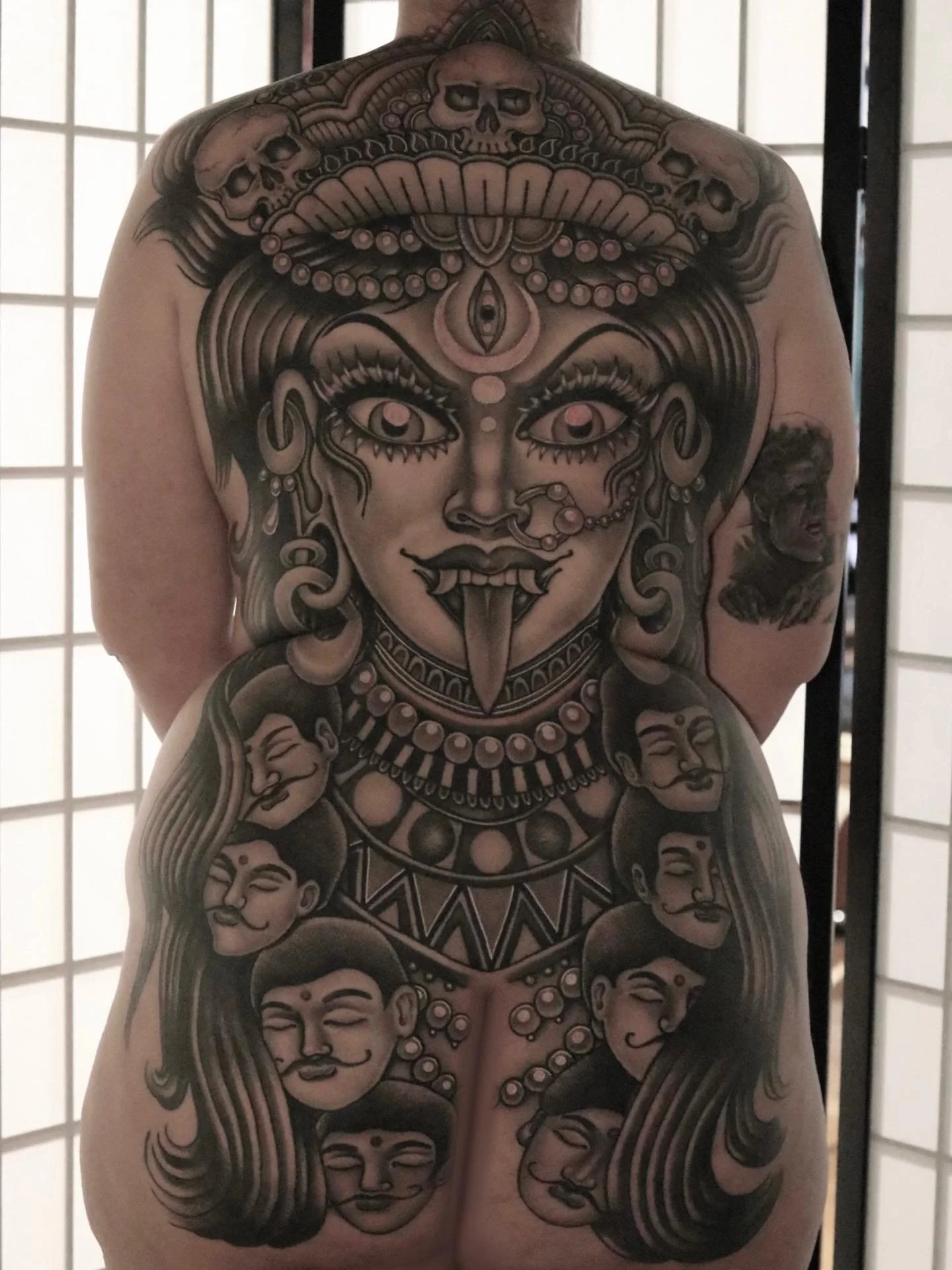 KALI MA ✨ thank you so much Luna being such a powerhouse, we completed this piece in 4 sessions, with one short appt for the white highlights 👏👏👏
Kali represents raw, untamed power, destruction, and transformation. She brings nurturing energy, des