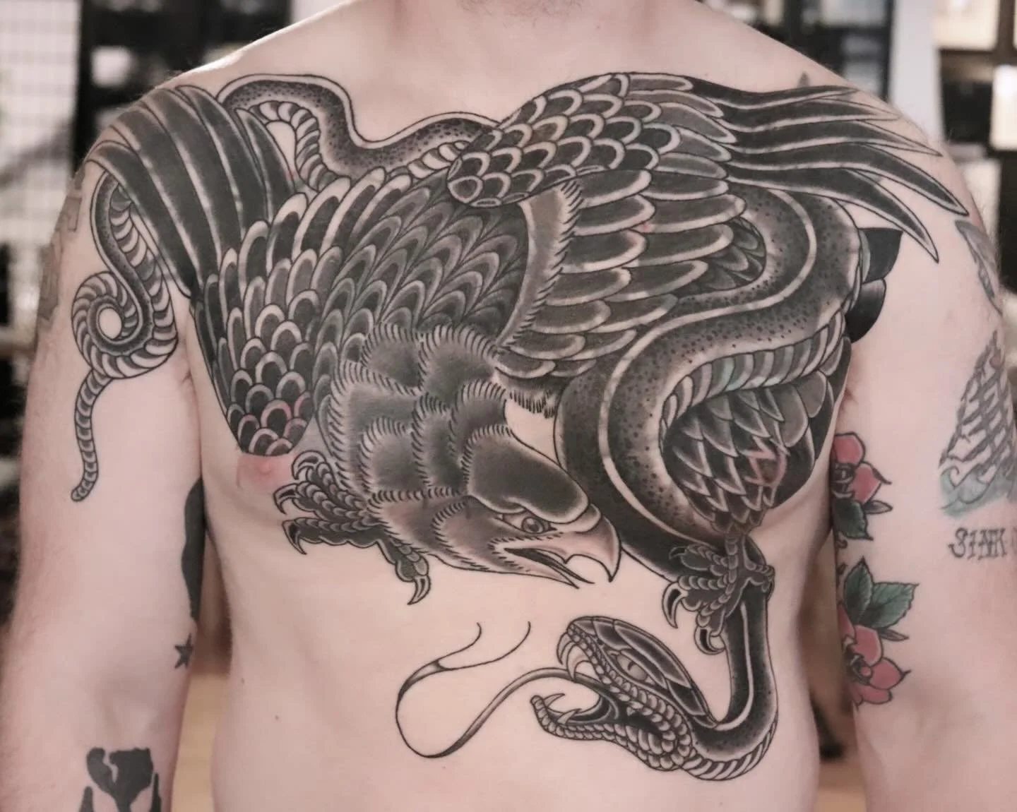 Full chest cover up healed &amp; settled. Swipe for the before, fresh and use of reference... Cause good books are everything. Thanks for looking 💝
If you have something on your body that doesn&rsquo;t bring you joy or makes you feel less confident,