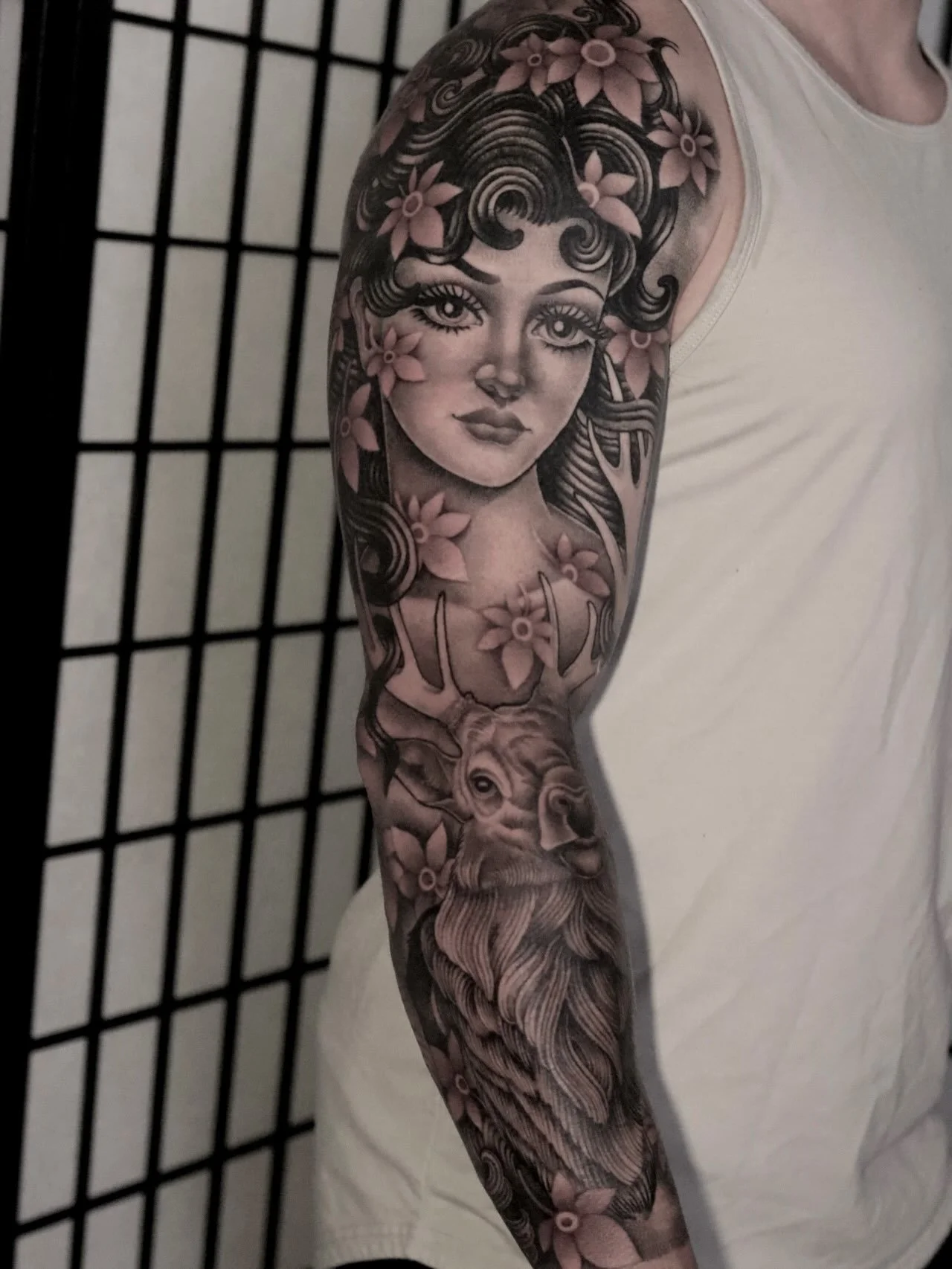 Derek&rsquo;s nature sleeve is complete 🍃✨ earth goddess and her abundance. Derek is a hunter and lives off the land, it was really fun to create this sleeve for him. Thanks dude!! 💗

#naturetattoo #sandiegotattooartist #sandiegotattoo #blackandgre