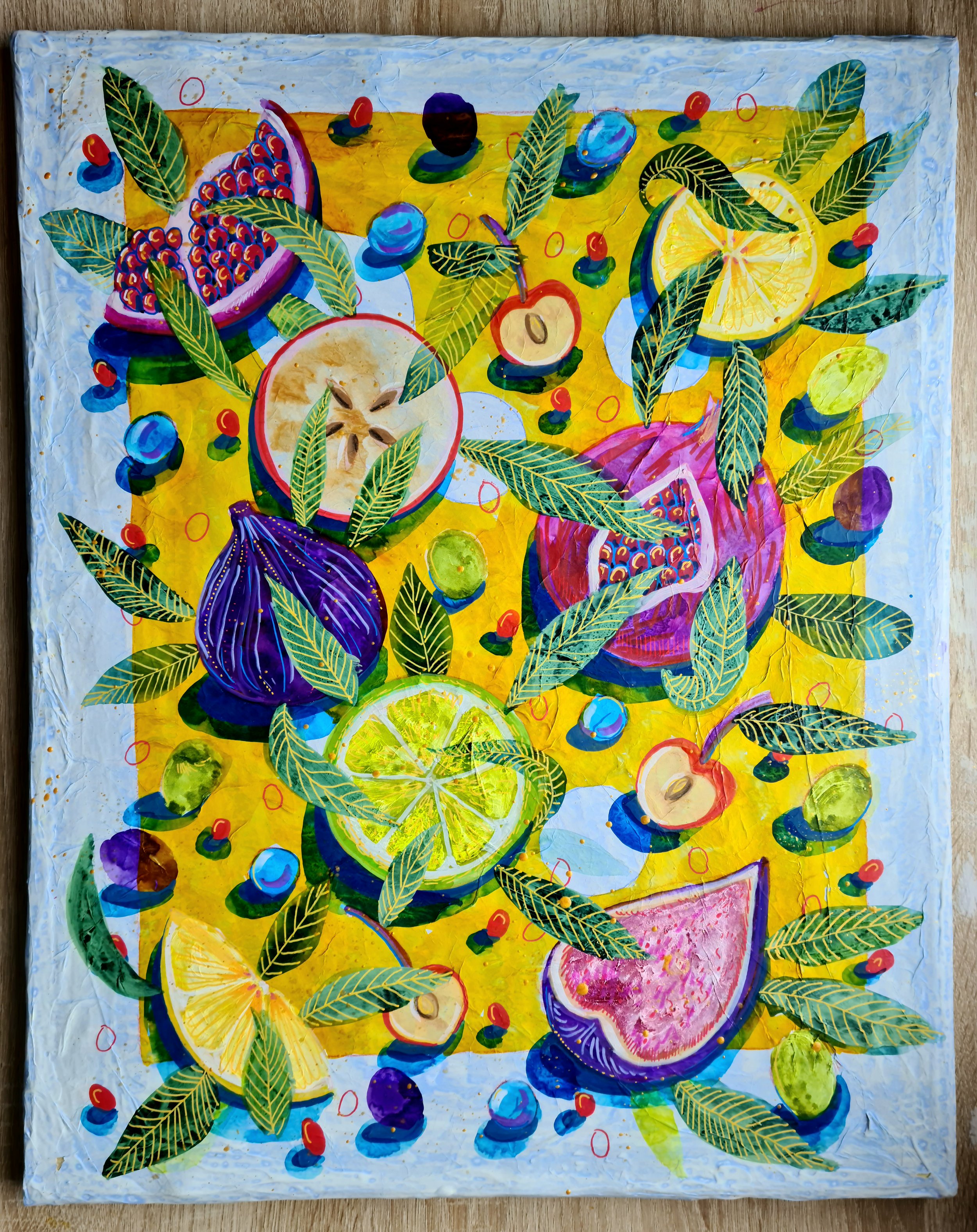 Fruit Salad, Acrylic and Mixed Media on canvas, 40x50cm