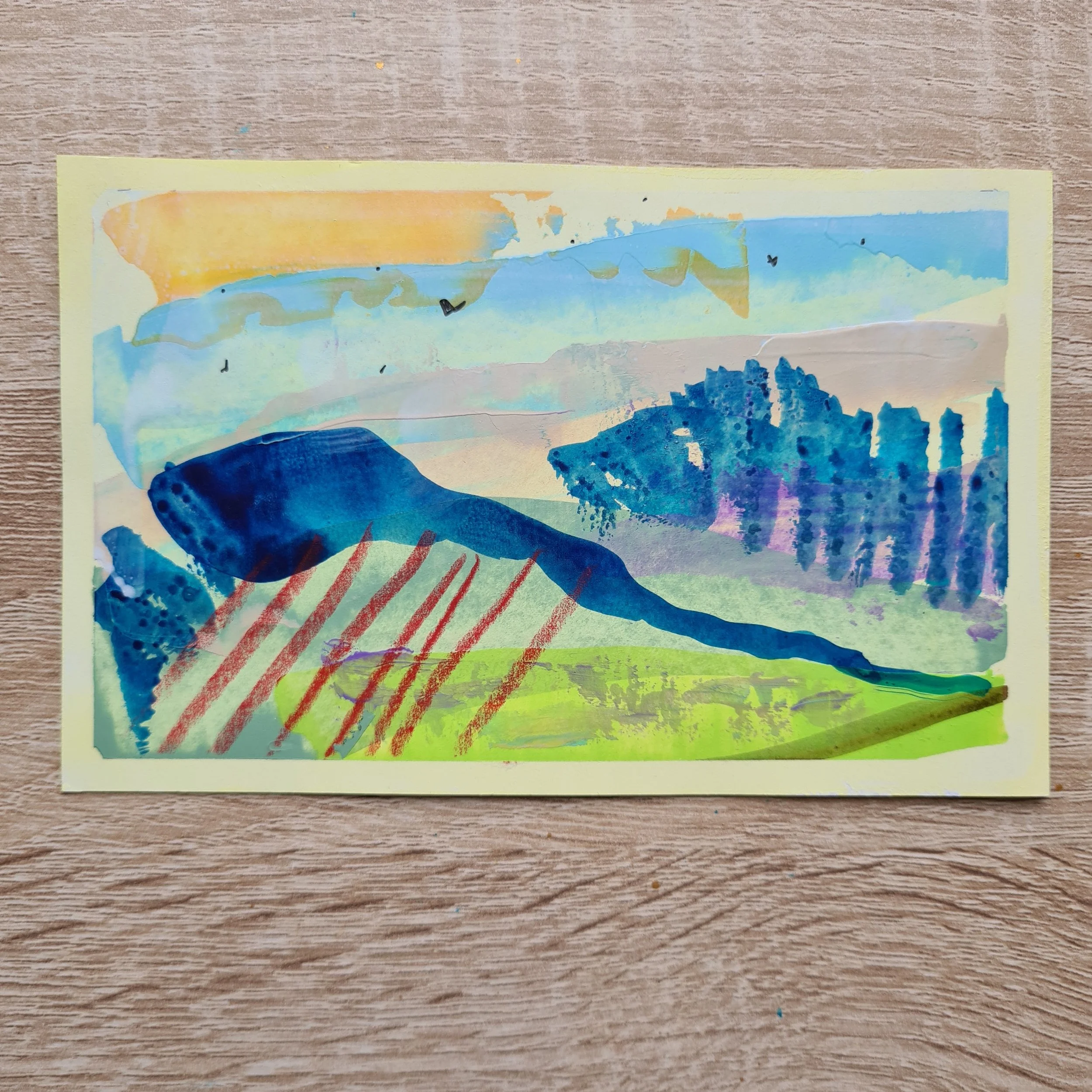 A6, Acrylic Paint and Wax Pastel