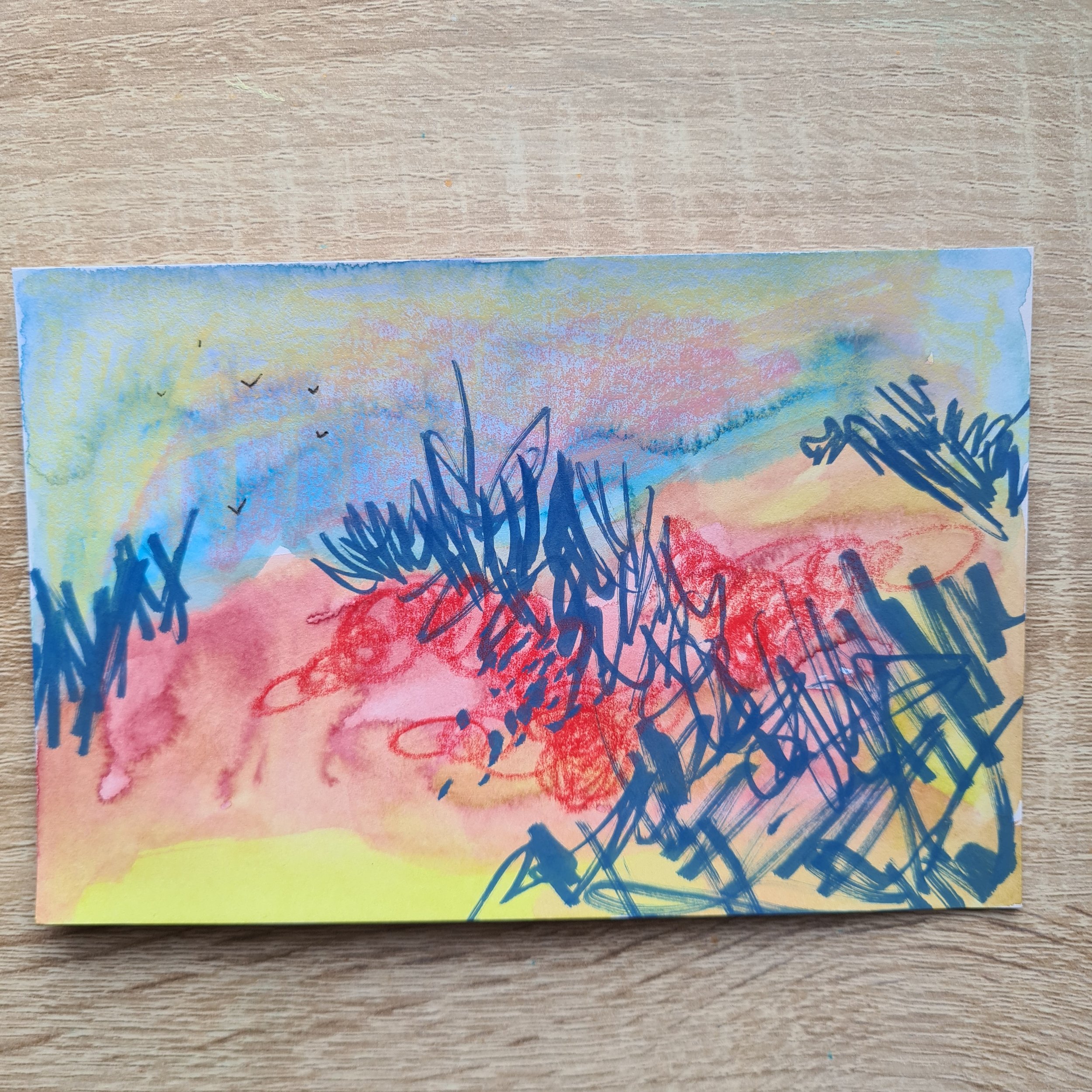 A6, Watercolour, Marker, Crayon, Pencil