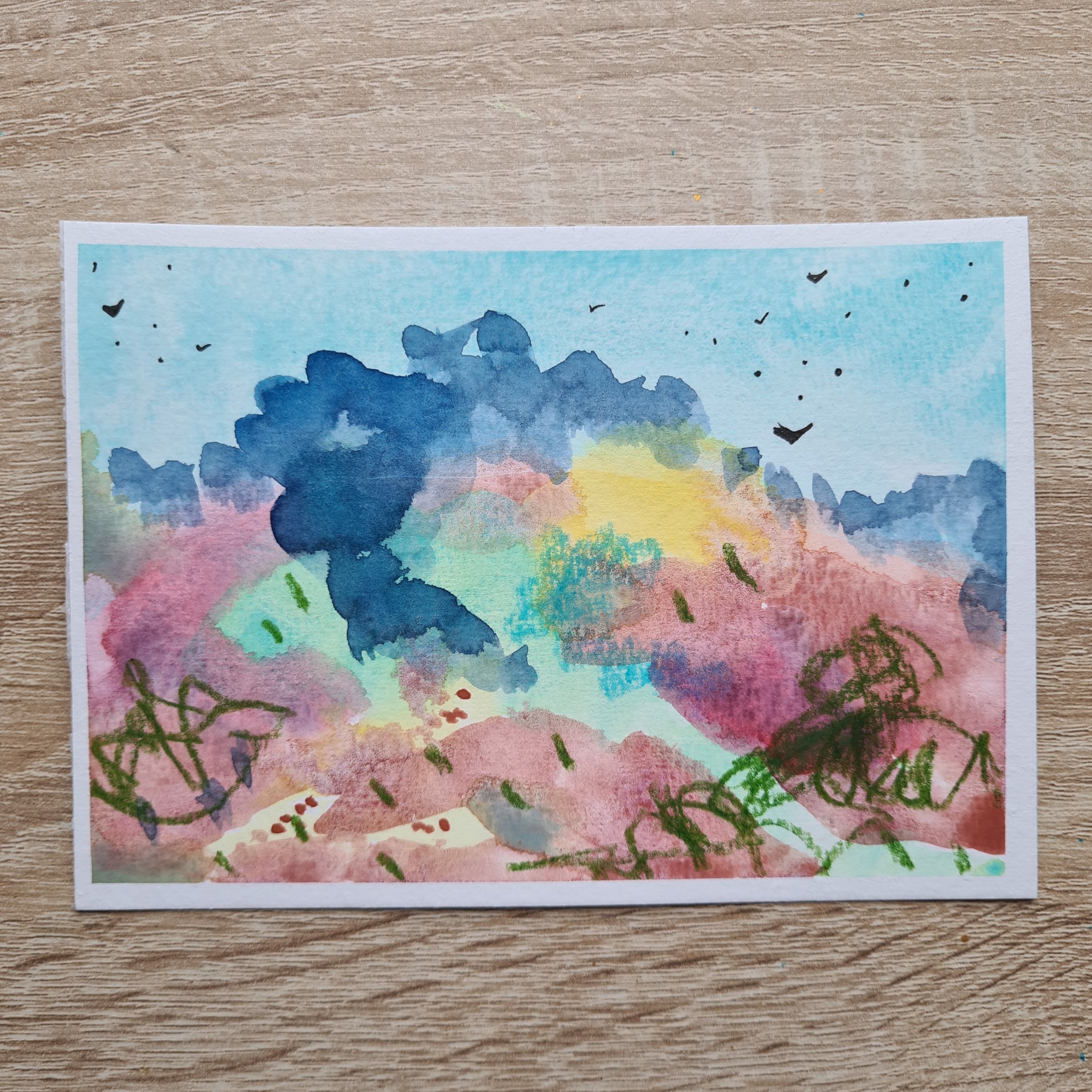 A6, Watercolour and Wax Pastel