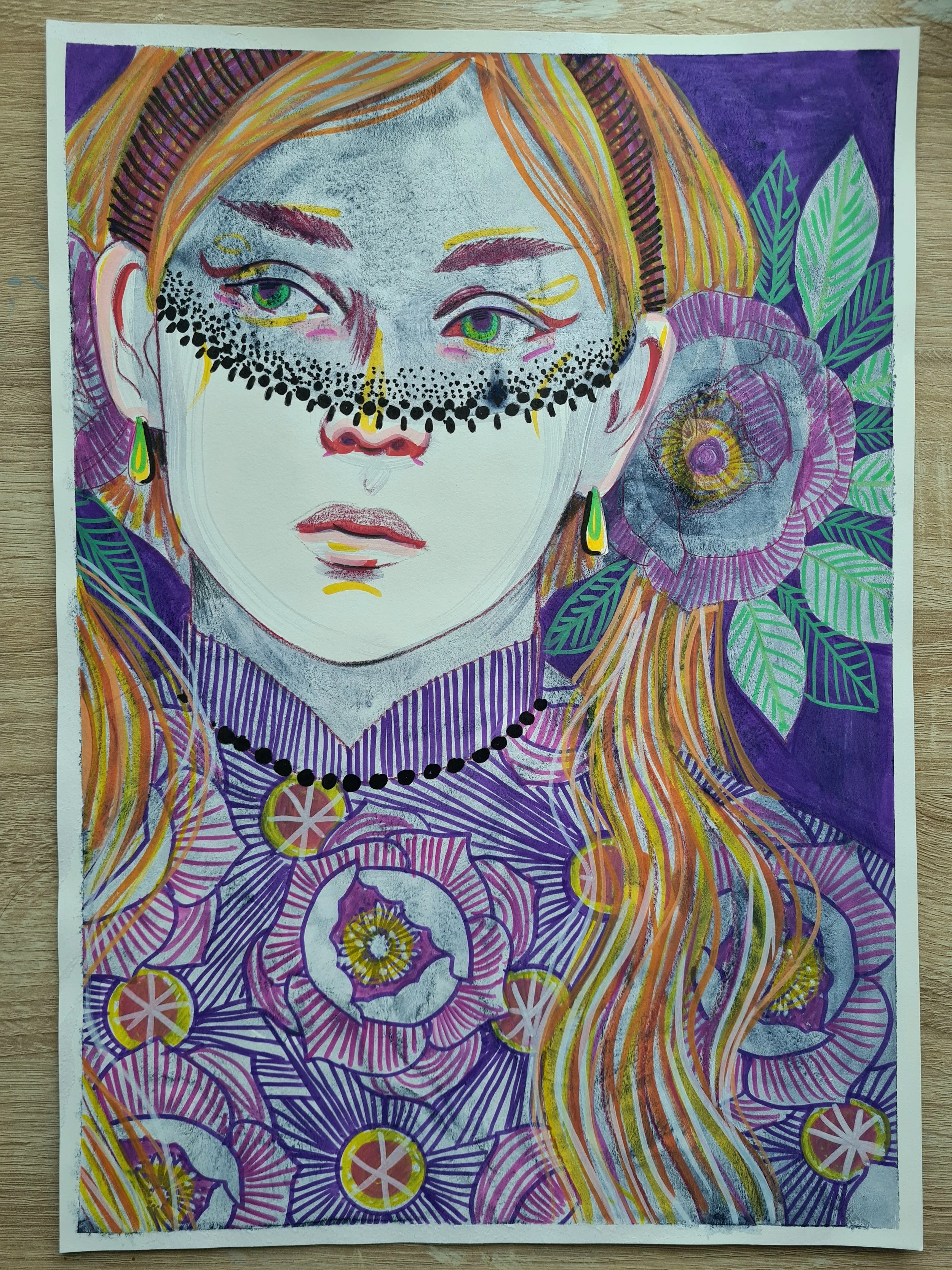 Mask, Acrylic, Watercolour, Marker and Pencil on Paper