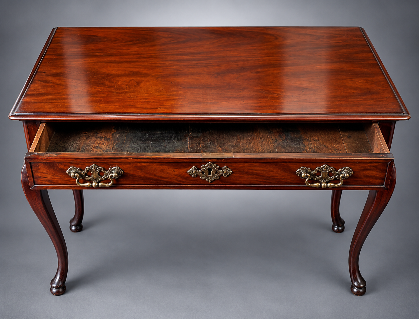 Antique Mahogany Table with Open Drawer.png