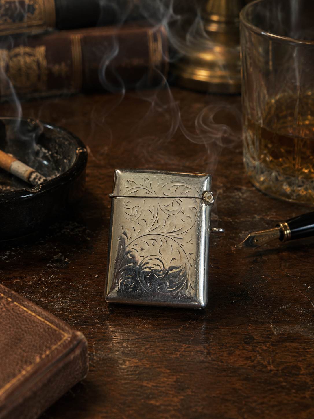 Antique Solid Silver Vesta Case Match Striker Birmingham 1924 William Hair Haseler
