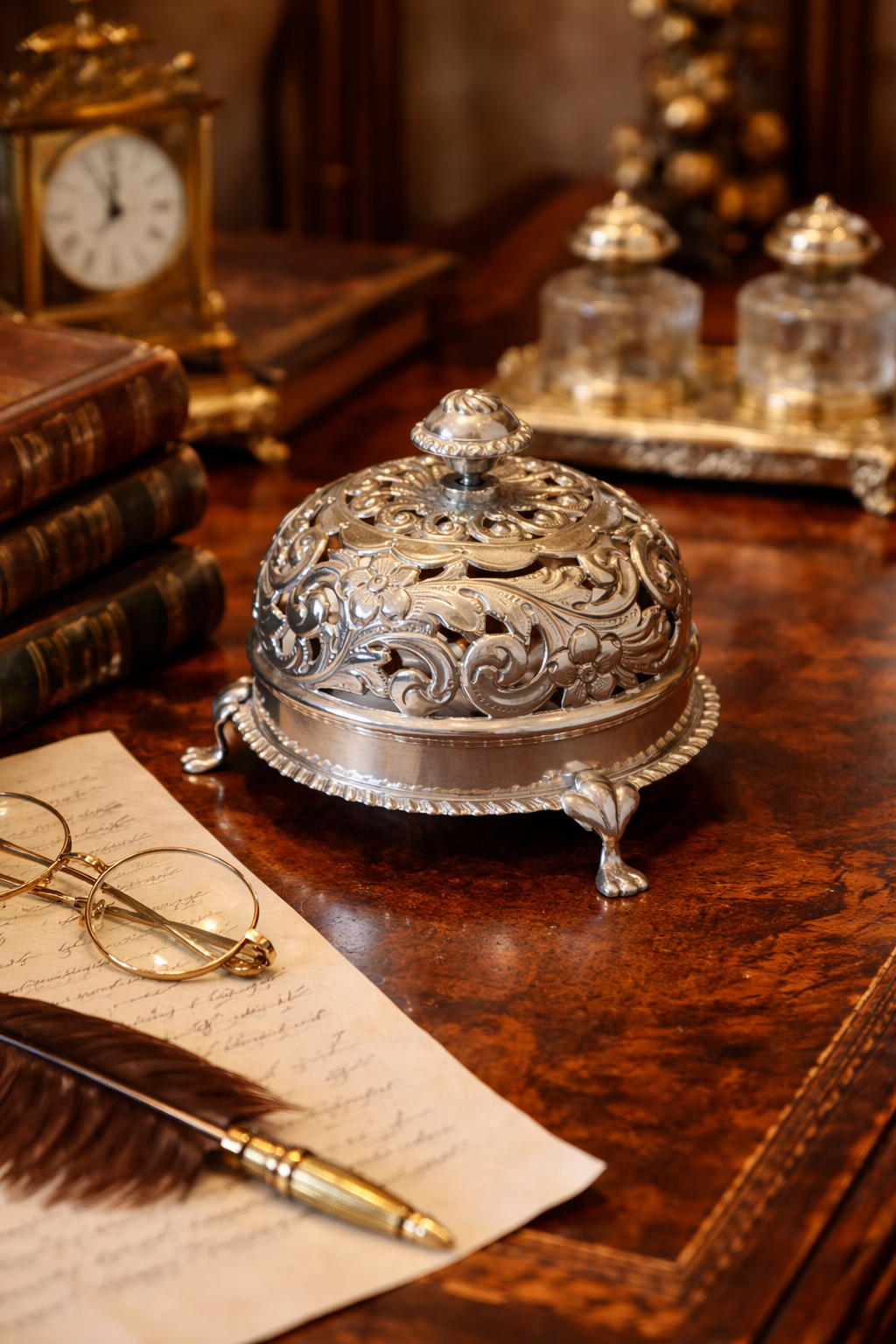 Antique Solid Silver Desk Bell Birmingham 1908