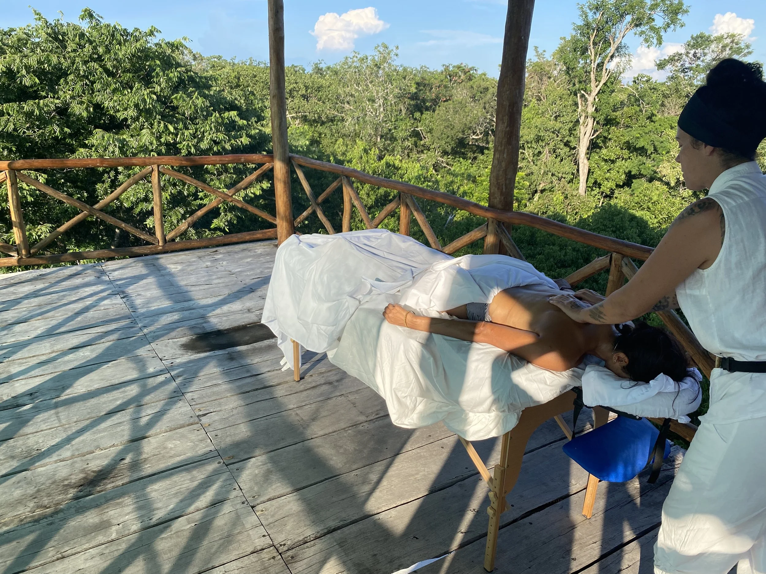 Holistic bodywork and massage therapy at Casa Arkaana – jungle healing with deep tissue massage, Mayan abdominal massage, facials, acupuncture, and yoni steams.