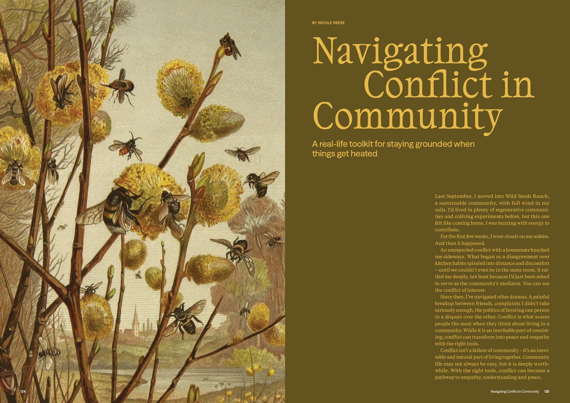 cover spread for the article navigating conflict in community