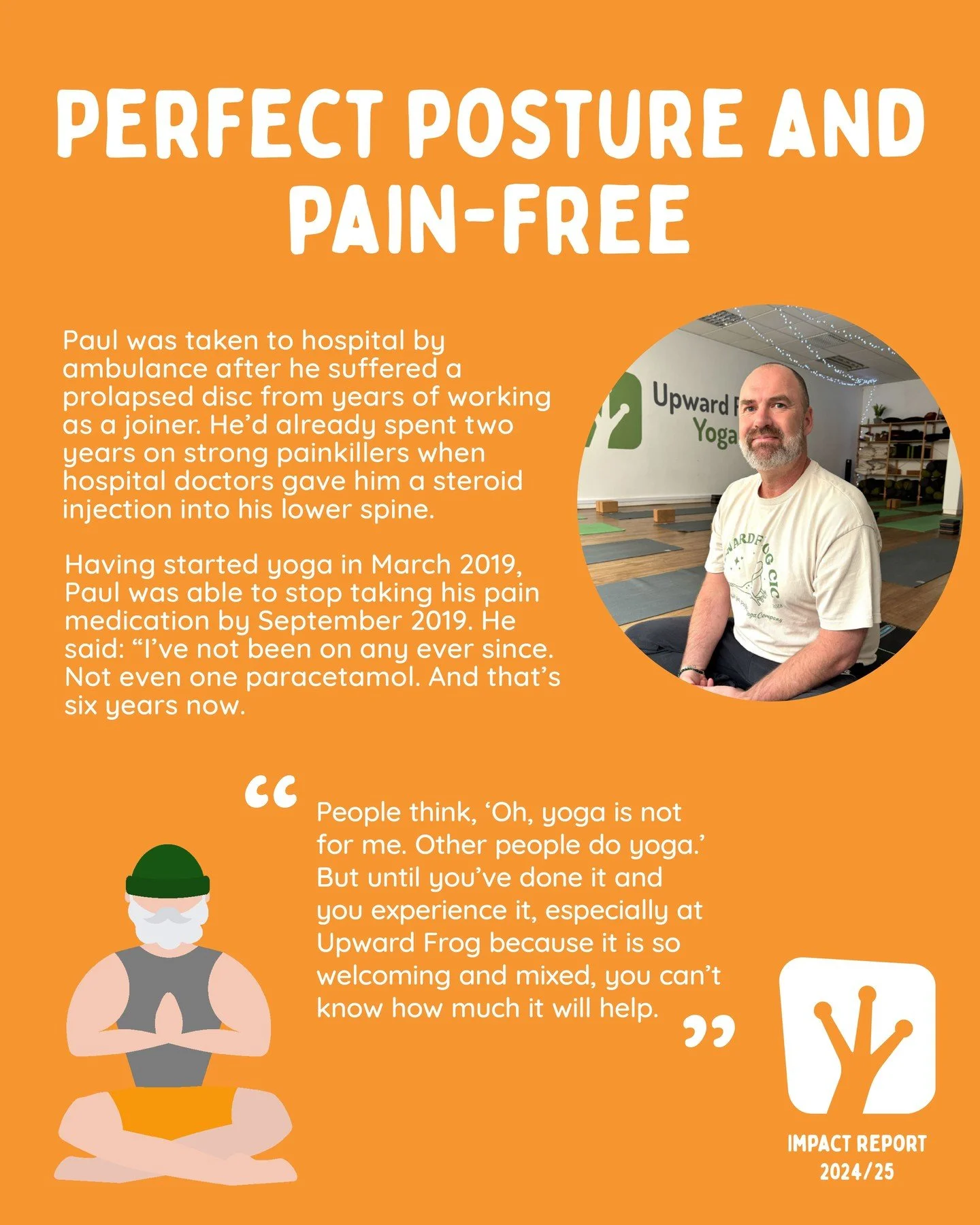 Many people who come to our yoga classes have amazing personal stories of how yoga has helped them to overcome painful and debilitating physical health conditions. ⁠
⁠
Paul tried yoga after years of lower back pain and a prolapsed disc which wasn&rsq