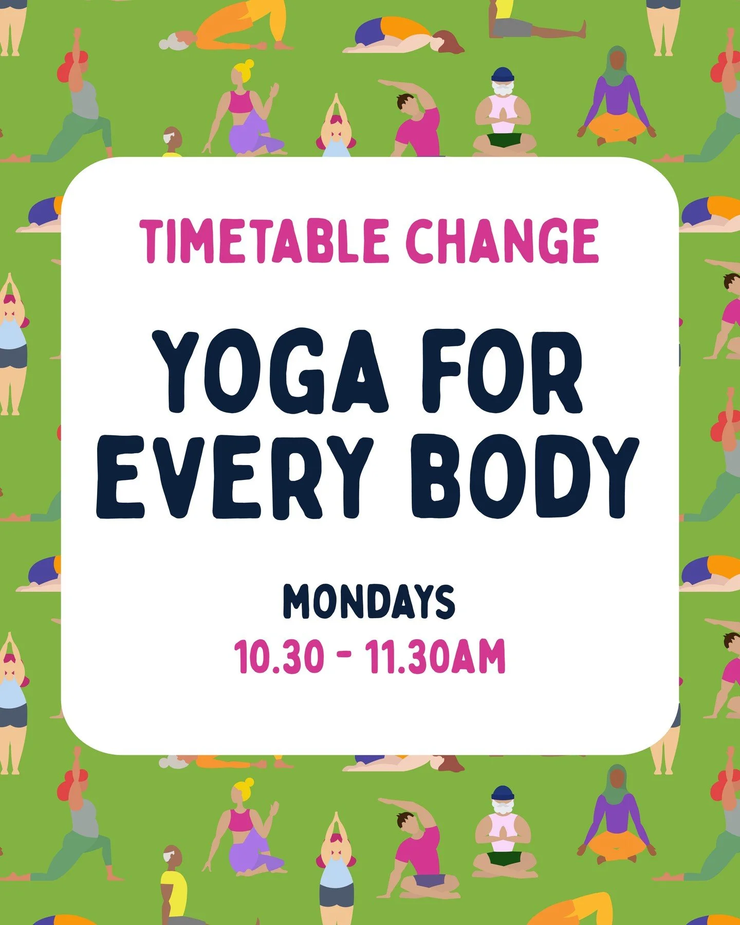 Yoga for Every Body is is now Mondays from 10.30-11.30am.⁠
⁠
This class offers an opportunity to explore mindful movement - from traditional hatha to more contemporary somatic practices.⁠
We will also explore yoga philosophy and how this relates to m