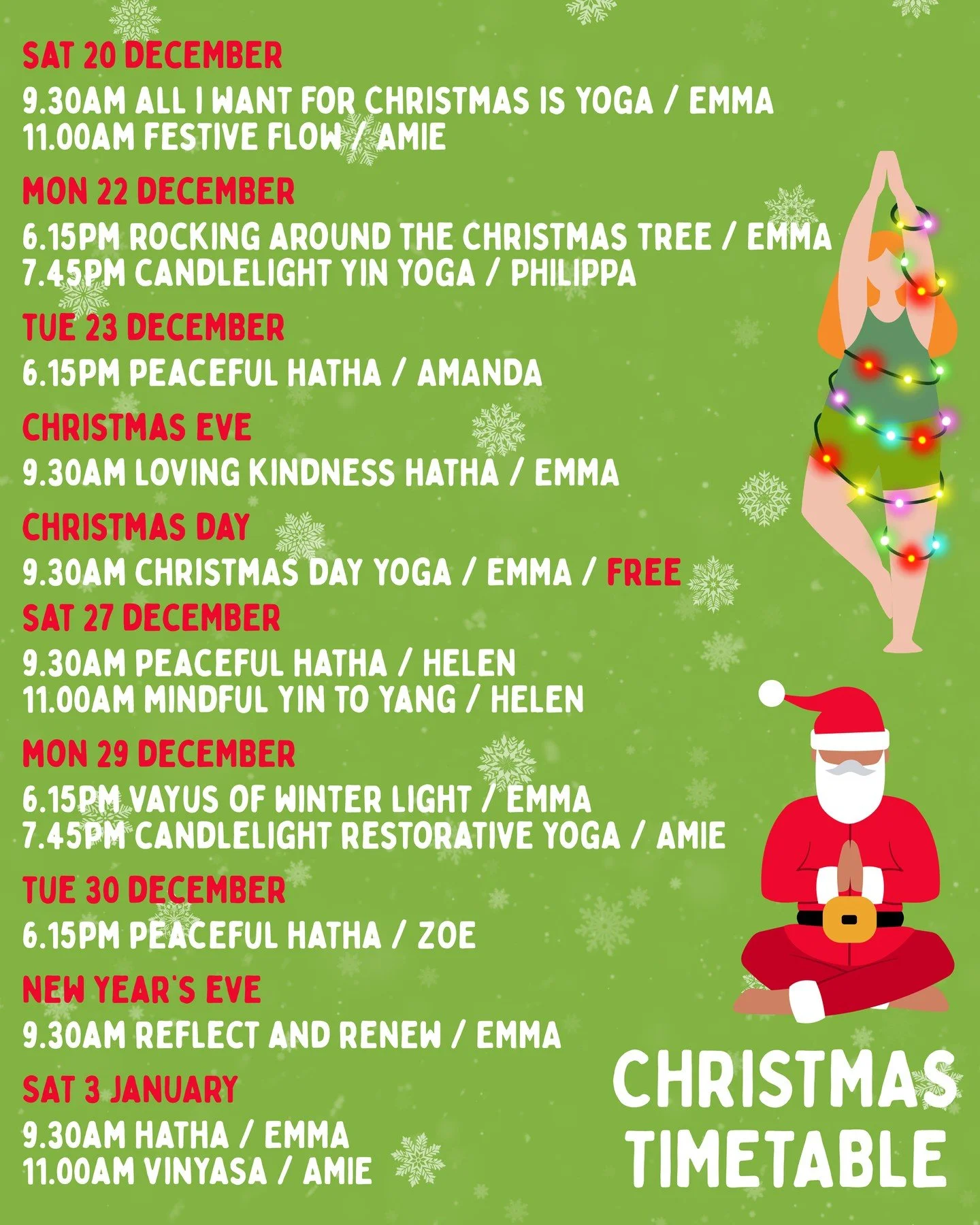 It's time for the Christmas Timetable! ✨🎄⁠❄️🎁⁠
⁠
Whether you're embracing Christmas or simply looking for a break from the usual, we&rsquo;ve got something for you!⁠
⁠
⁠#northwest #stockport #greatermanchester ⁠#yogastudio #yoga #wellbeing #selfcar