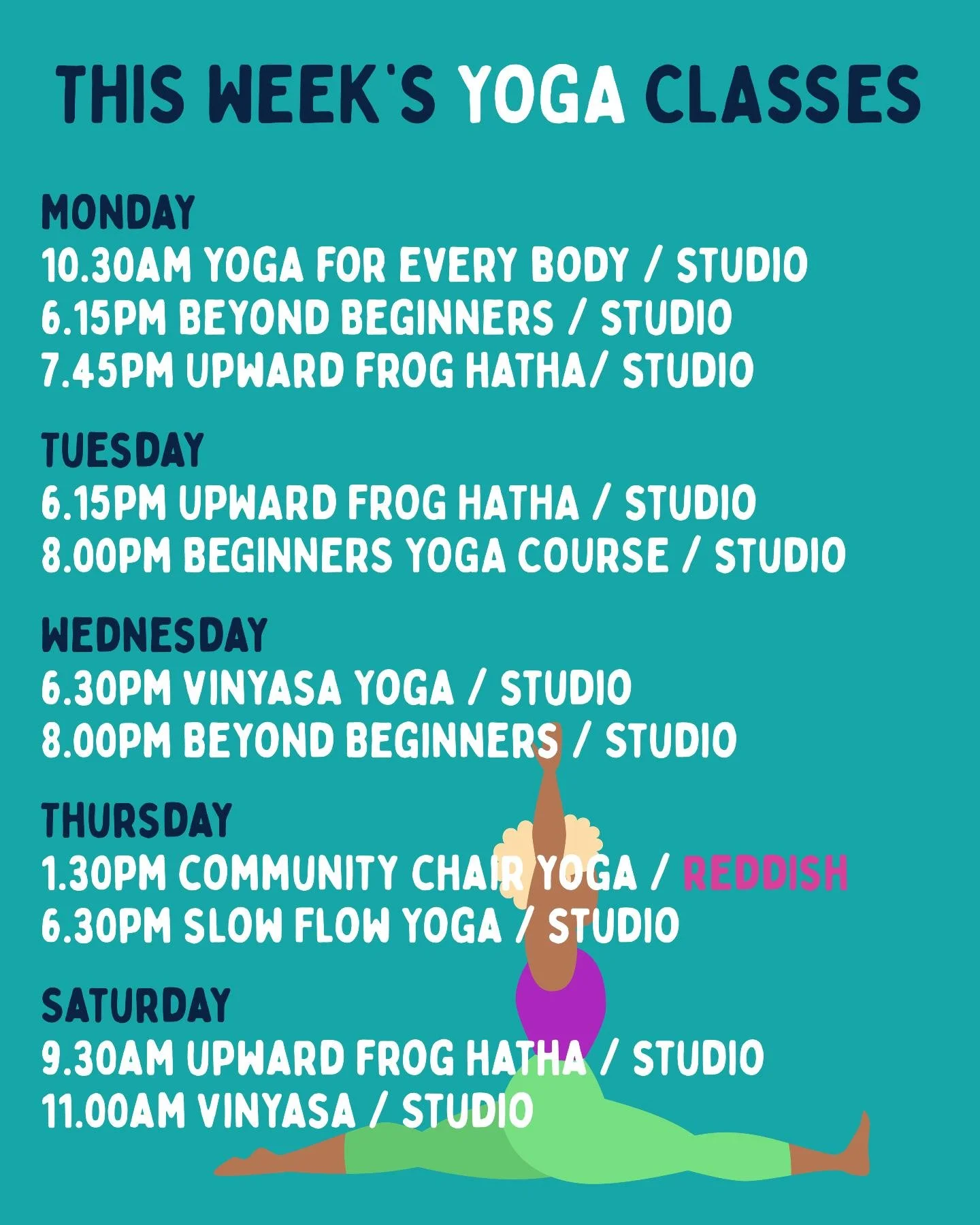 This Week's Yoga Schedule ✨⁠ ⁠

Book online:⁠
www.upwardfrog.yoga/classes⁠

See you on the mat 💚🐸 ⁠

⁠ #yogamanchester #yogastockport #yogastudiomanchester