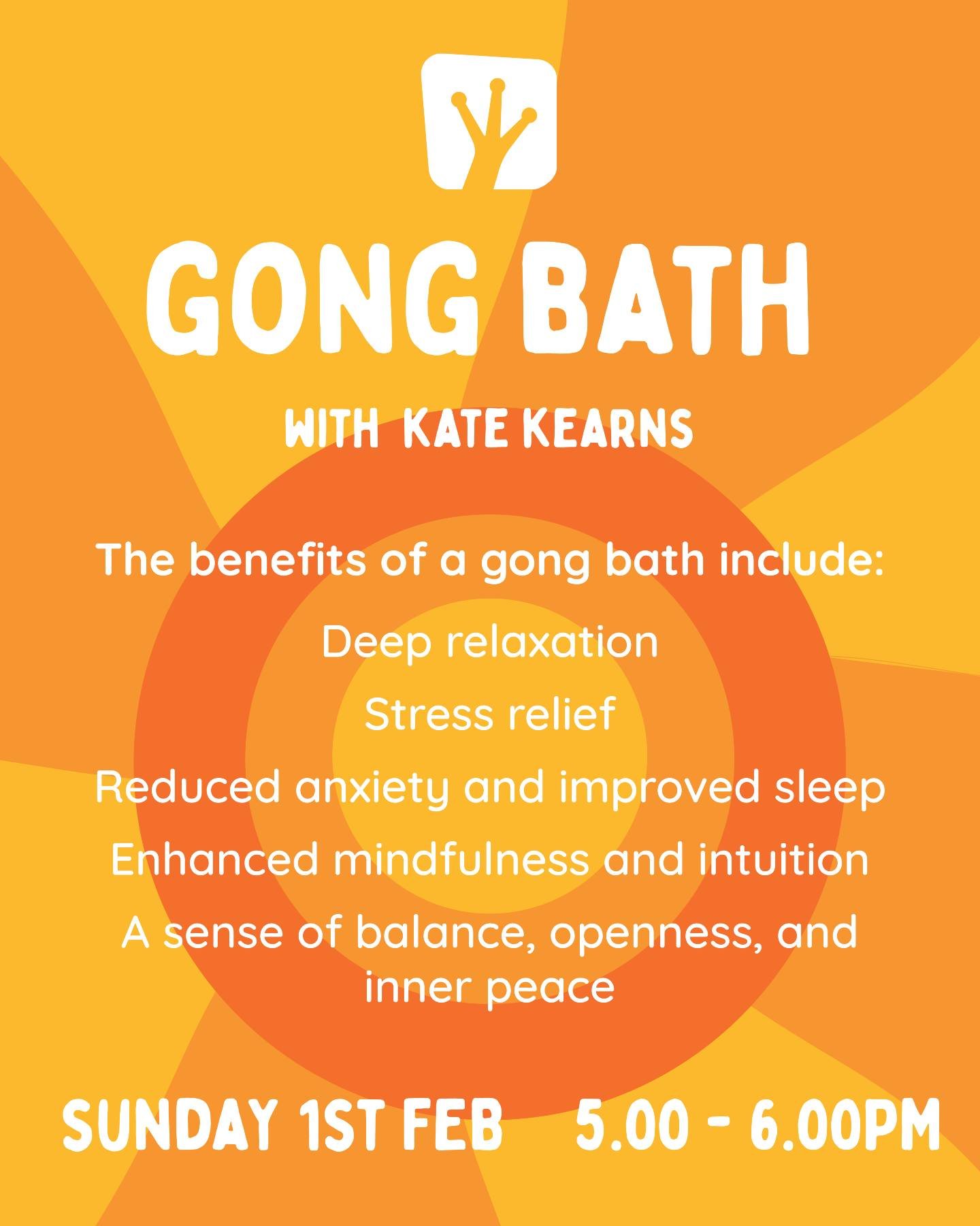 Join Kate for our next Gong Bath session on Sun 1st February.
⁠
In this hour long session you will be invited to completely relax and release, allowing the vibrational sounds of the gongs and Himalayan bowls to wash over you and restore your energeti
