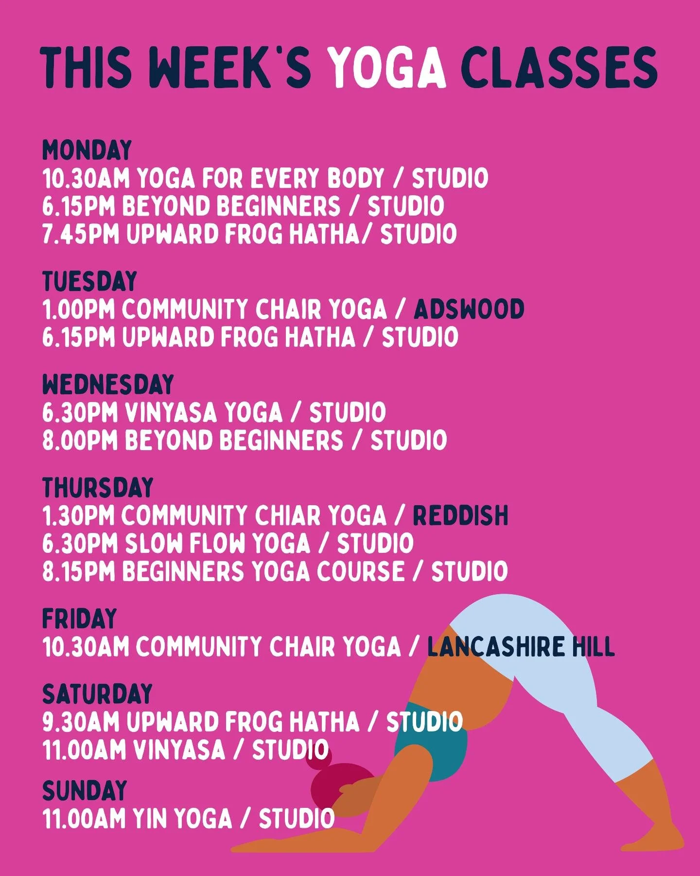 This Week's Yoga Schedule ✨⁠ ⁠

Book online:⁠
www.upwardfrog.yoga/classes⁠

See you on the mat 💚🐸 ⁠

⁠ #yogamanchester #yogastockport #yogastudiomanchester