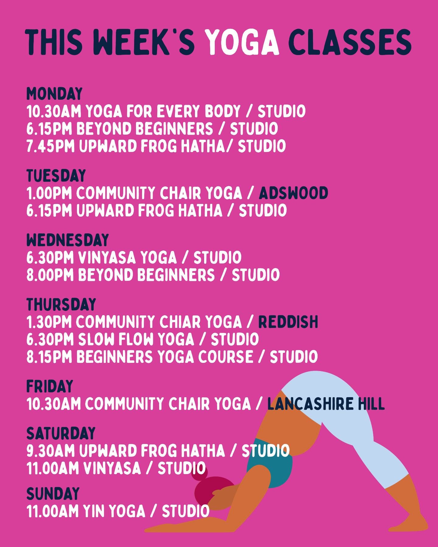This Week's Yoga Schedule ✨⁠ ⁠

Book online:⁠
www.upwardfrog.yoga/classes⁠

See you on the mat 💚🐸 ⁠

⁠ #yogamanchester #yogastockport #yogastudiomanchester