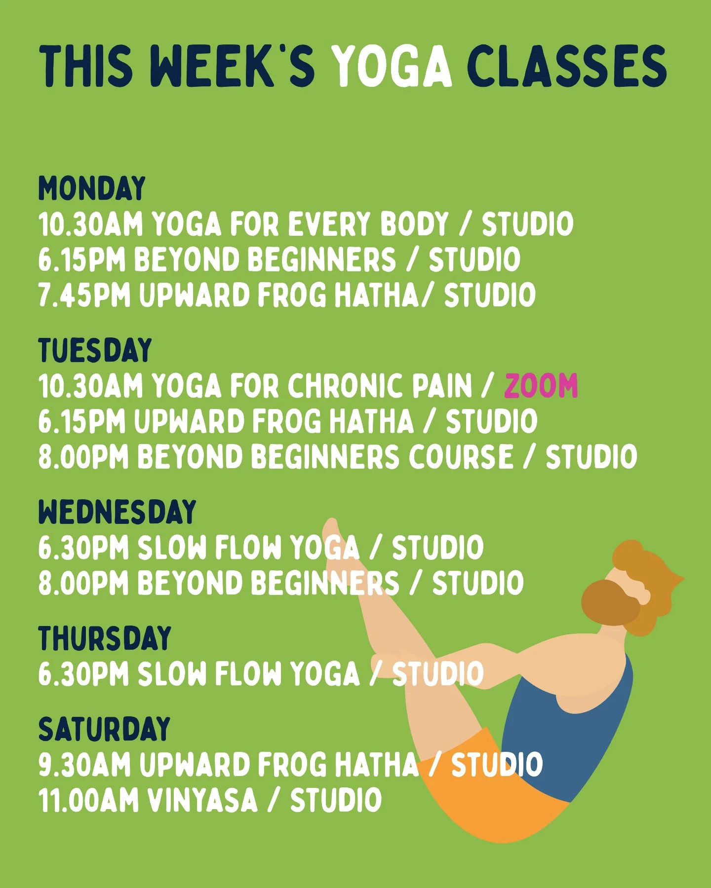 This Week's Yoga Schedule ✨⁠ ⁠

Book online:⁠
www.upwardfrog.yoga/classes⁠

See you on the mat 💚🐸 ⁠

⁠ #yogamanchester #yogastockport #yogastudiomanchester
