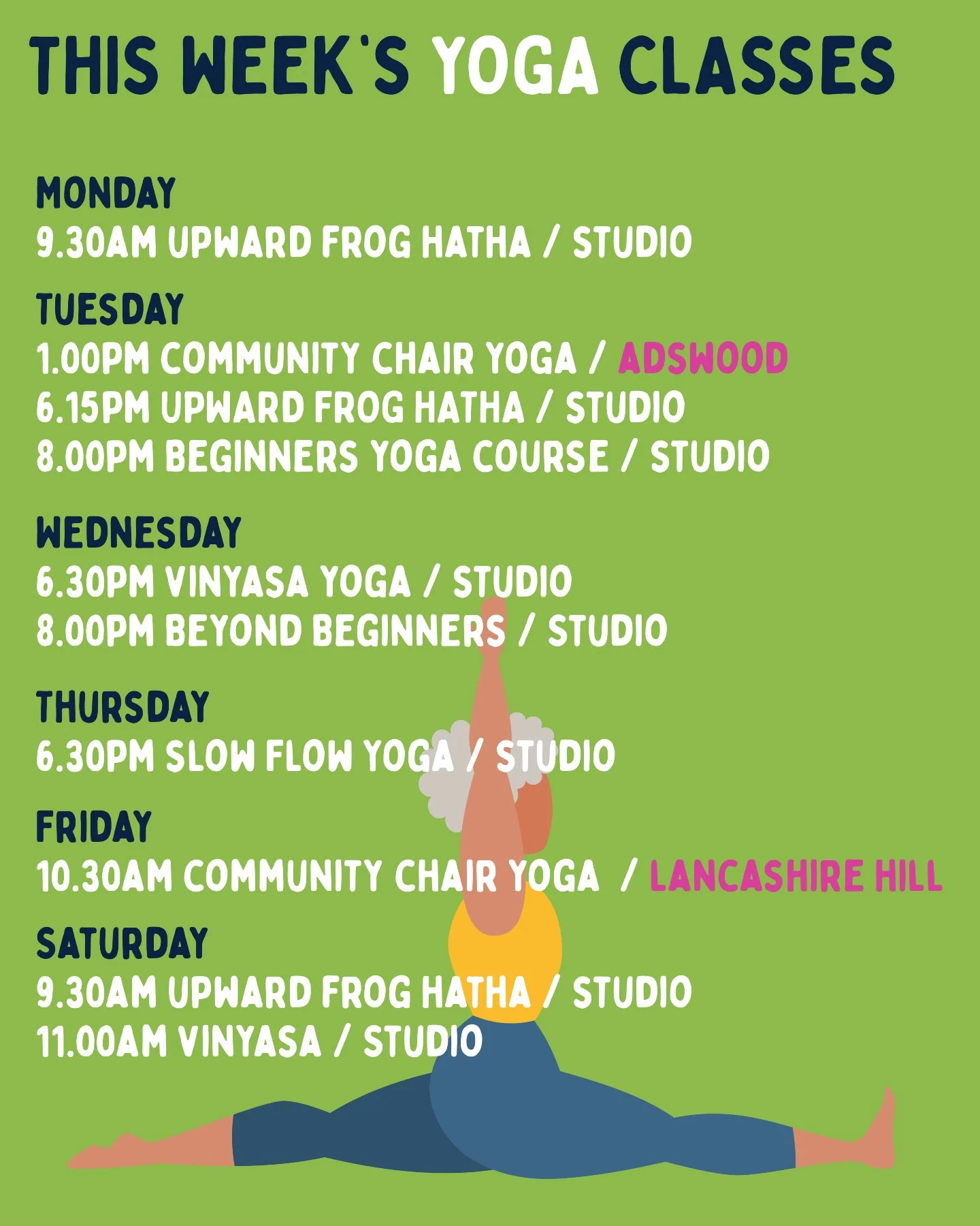 This Week's Yoga Schedule 🌸

Book online:⁠
www.upwardfrog.yoga/classes⁠

See you on the mat 💚🐸 ⁠

⁠ #yogamanchester #yogastockport #yogastudiomanchester