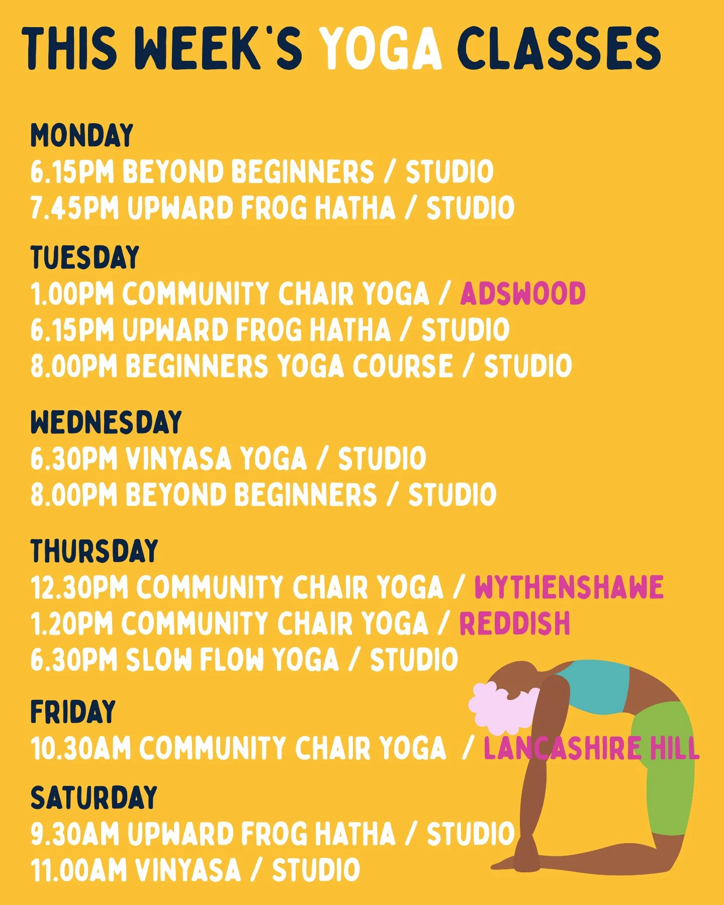 This Week's Yoga Schedule 🌸

Book online:⁠
www.upwardfrog.yoga/classes⁠

See you on the mat 💚🐸 ⁠

⁠ #yogamanchester #yogastockport #yogastudiomanchester