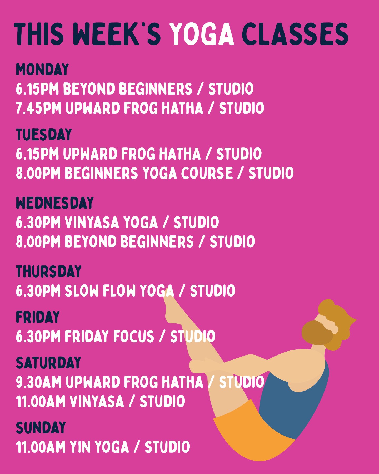 This Week's Yoga Schedule 🌸

Book online:⁠
www.upwardfrog.yoga/classes⁠

See you on the mat 💚🐸 ⁠

⁠ #yogamanchester #yogastockport #yogastudiomanchester