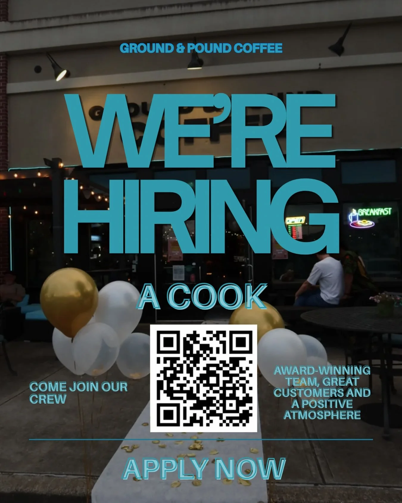 Now Hiring at Ground &amp; Pound Coffee ☕

We&rsquo;re looking for a passionate cook to join our award winning team! If you love working in a fast paced environment, enjoy great coworkers, and take pride in serving amazing food, we&rsquo;d love to me