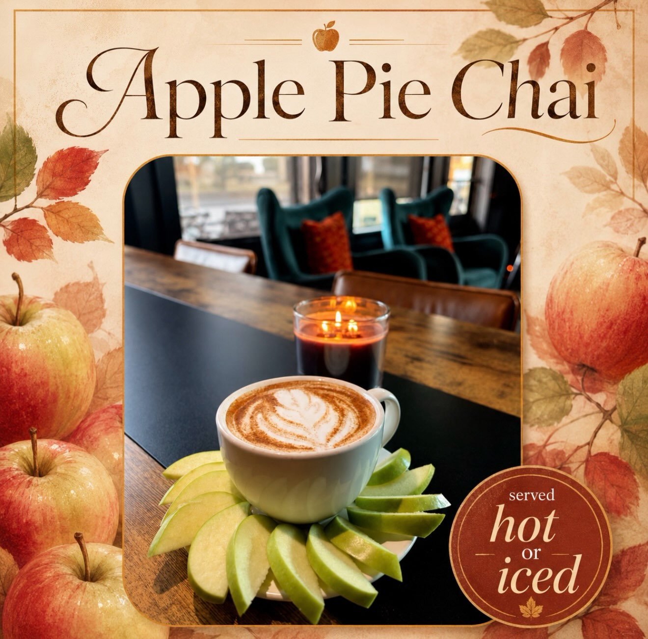 Did somebody say FALL? 🍎🍂

Our first fall/winter drink launch of the season is here: Apple Pie Chai. Cozy, spiced, and basically fall in a cup.

Served hot or iced. Come get yours today at Ground &amp; Pound! ☕️

#GroundAndPound #ApplePieChai #Fall