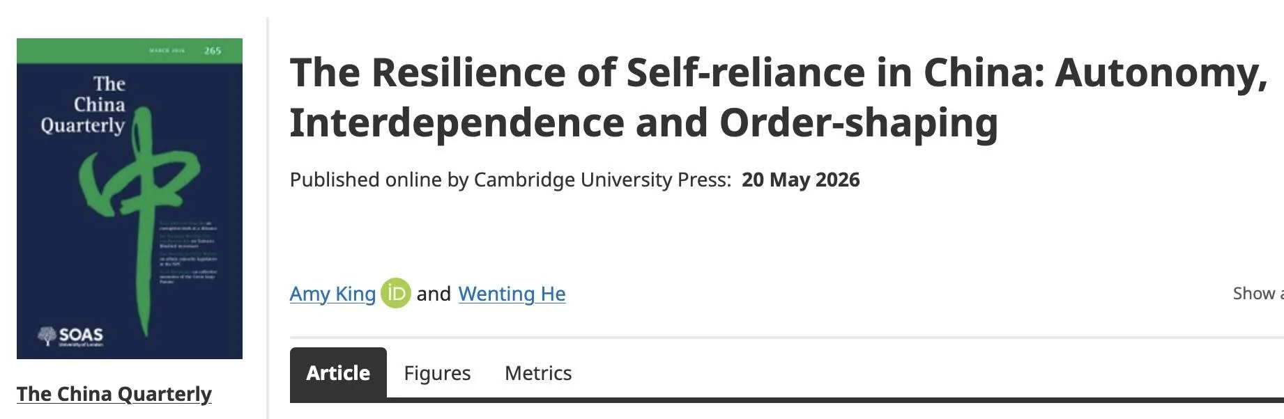 New article: The Resilience of Self-reliance in China