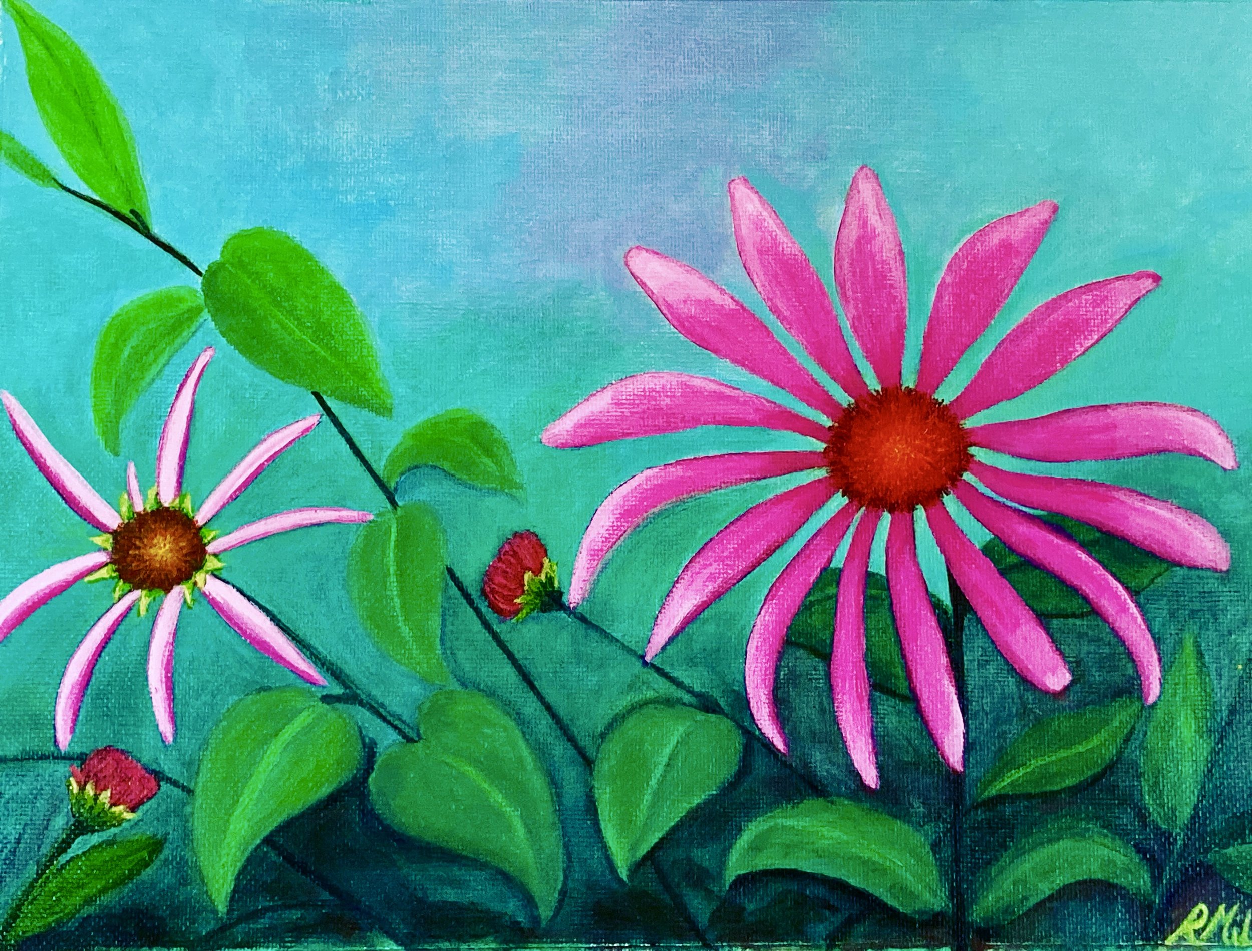 Cone Flowers. Acrylic on canvas. 8x11 inches.