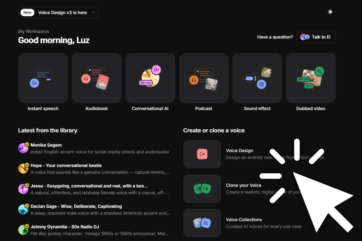 Dashboard de elevenlabs