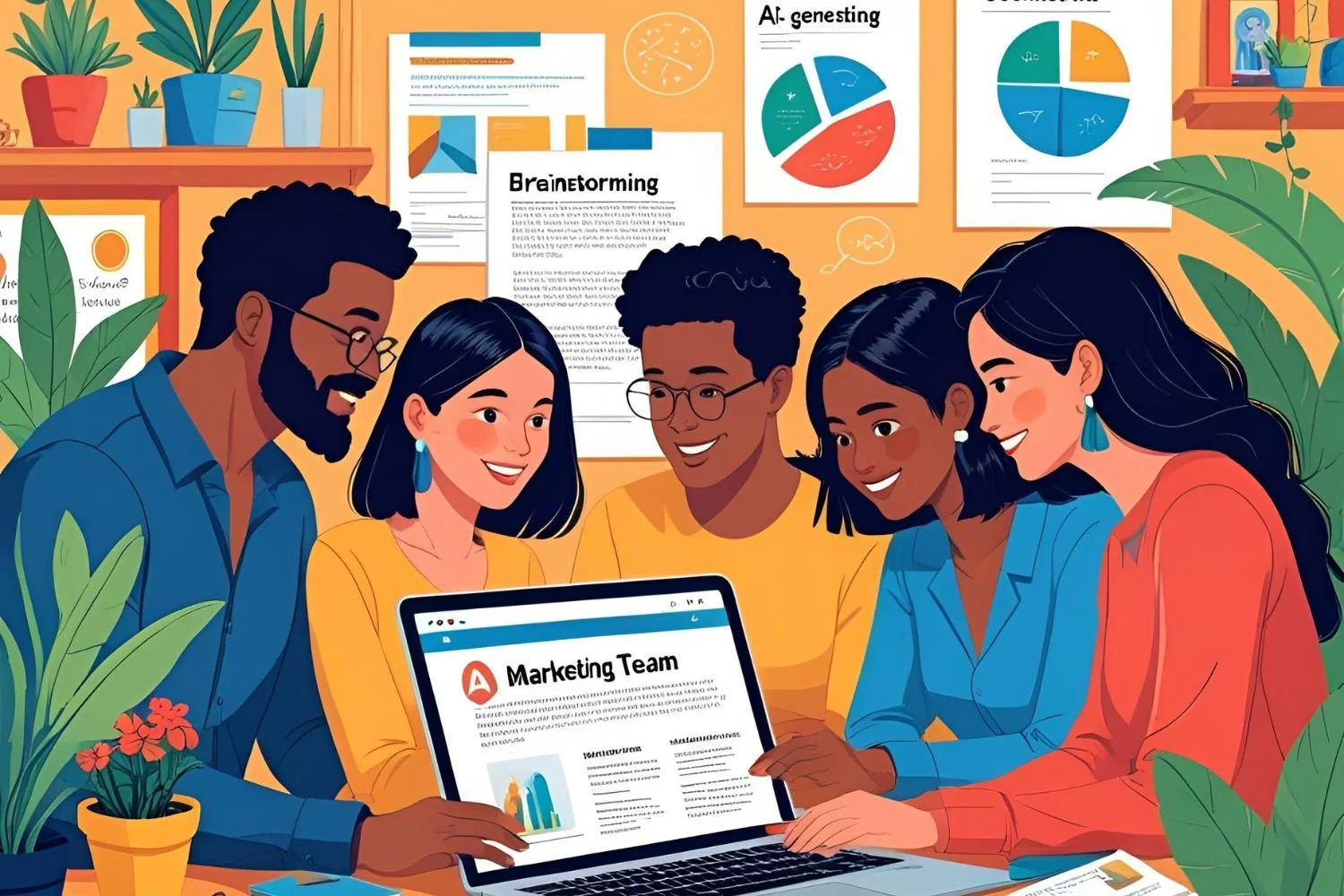 Equipo de marketing creando contenido
