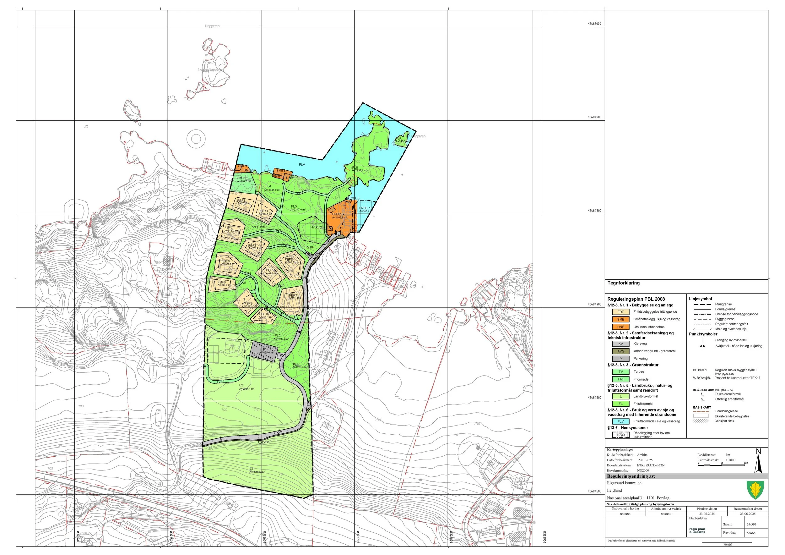 Plankart fra reguleringsplan på Leidland i Eigersund kommune