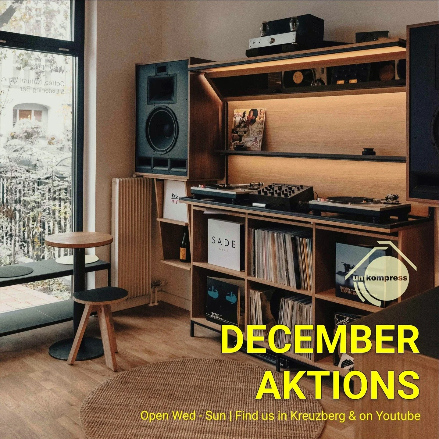 DECEMBER AT UNKOMPRESS
Warm records, soft lights, and curated moments all month long. Let's go!

This December, we&rsquo;re leaning into the quiet glow of the year: spinning records, sharing wine, and hosting some special gatherings that bring comfor