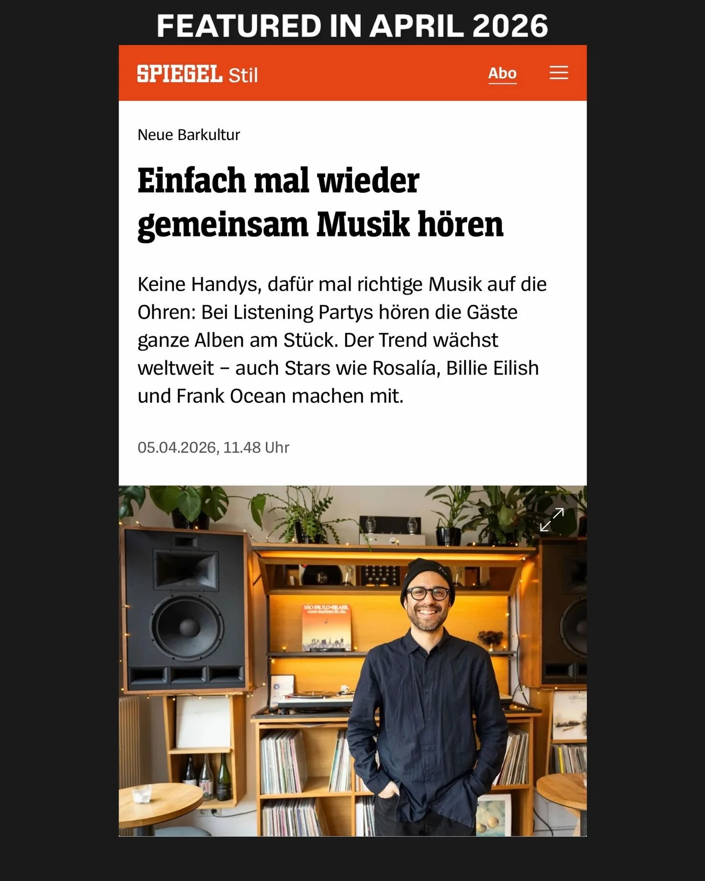 Very grateful to be featured across multiple German publications this month.

From Der Spiegel to Die Zeit, S&uuml;ddeutsche Zeitung and others - all covering the rise of listening bars and intentional music spaces.

Nice to see Unkompress included i