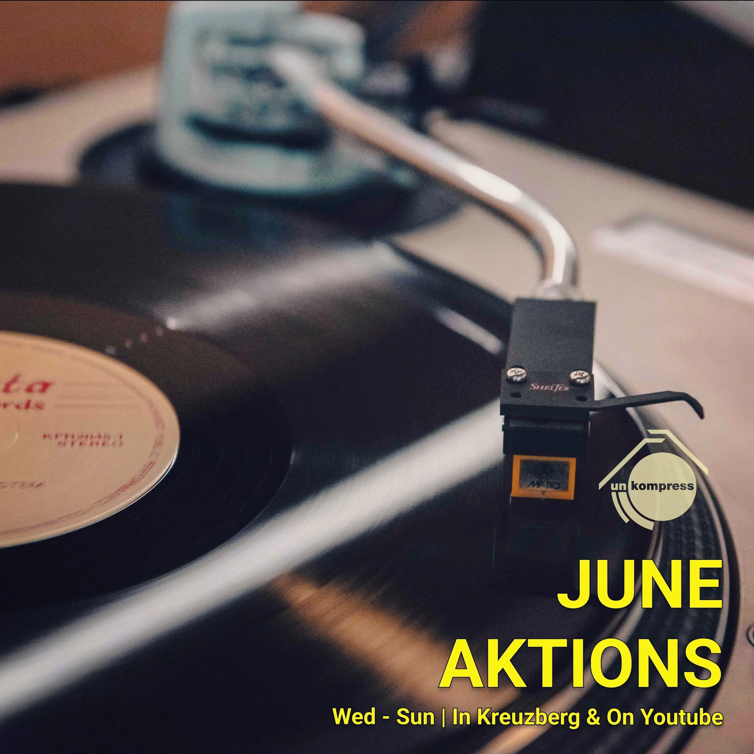 JUNE AKTIONS ☀️ OPEN WINDOWS

Wednesdays open the room.
Bring a record, follow the theme, stay for the discoveries.

This month we move from Japanese fusion and city grooves to island ambient, fourth world sounds, and a Habibi Funk tribute night.

Sa