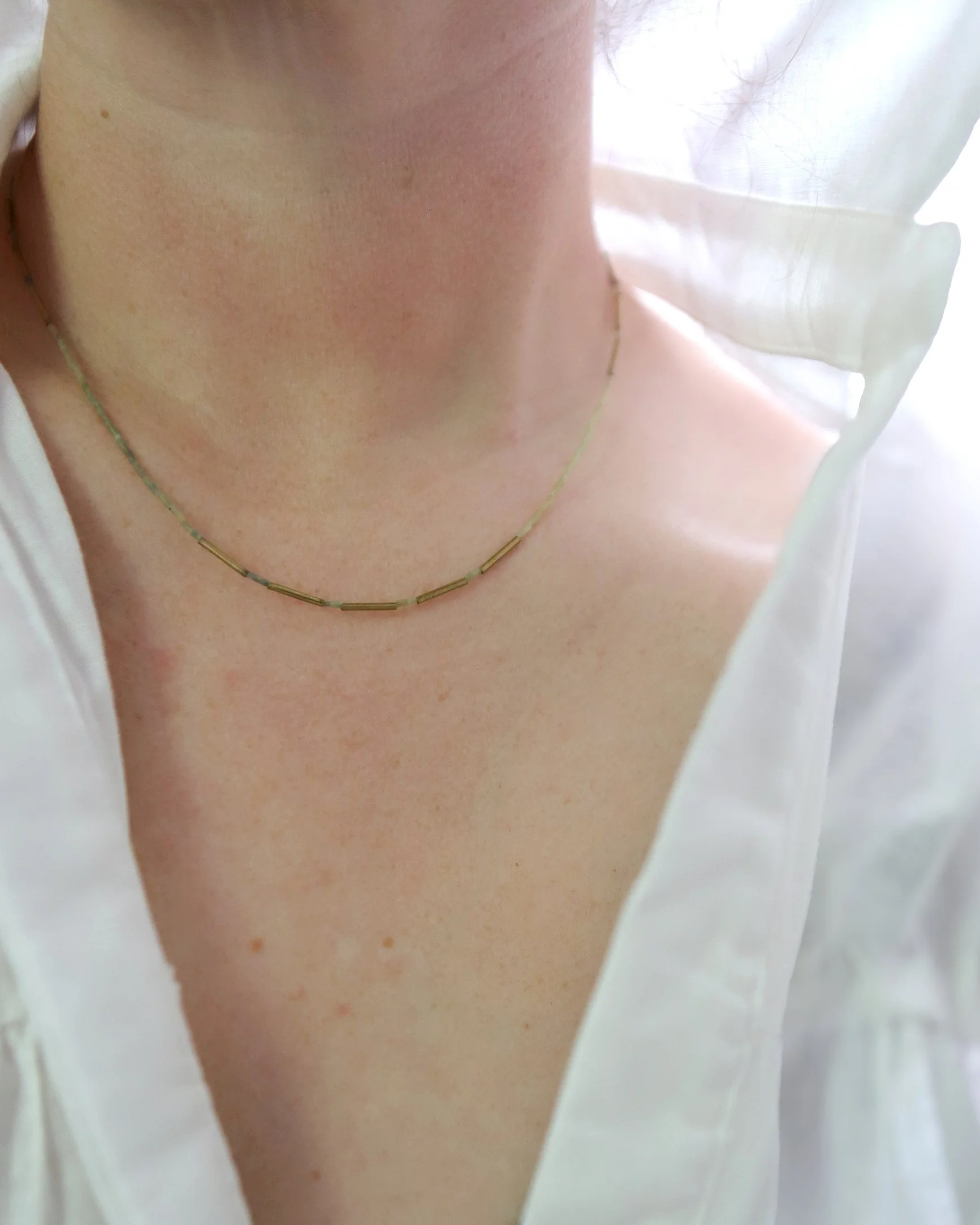 Citron & Brass Tube Bead Necklace