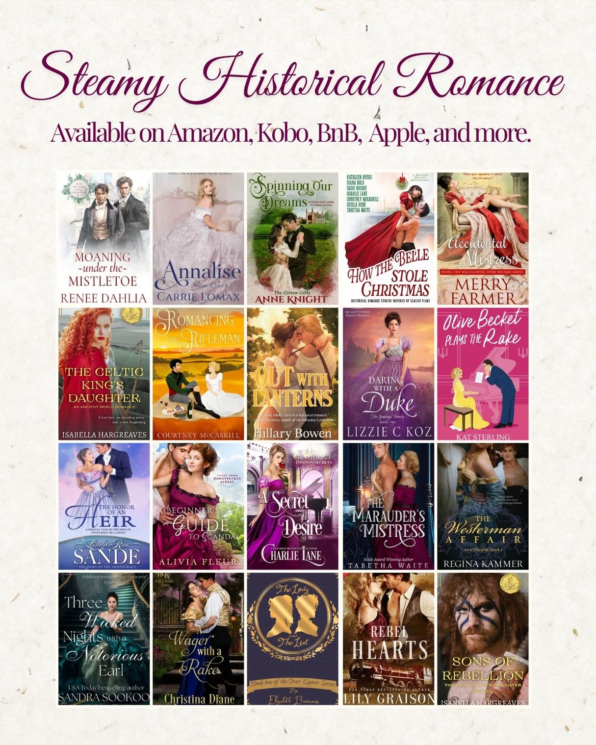 Not reading on KU? Don't worry, these beauties are available on multiple platforms! Support WIDE authors and purchase books beyond the 'Zon! π
Check out the full list here!
https://books.bookfunnel.com/widesteamyhr/4u0n69rxnz
 #historicalromancen