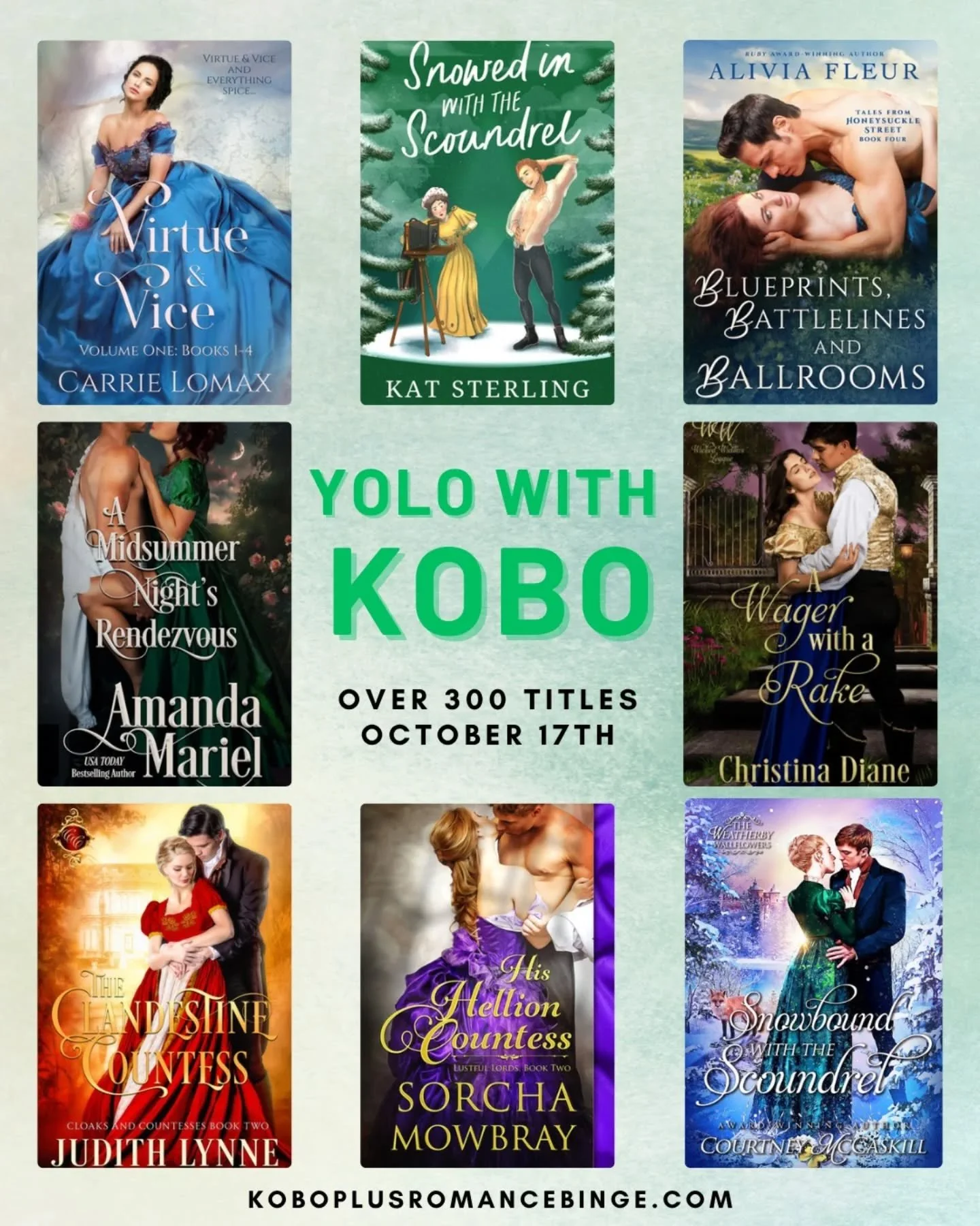 π ATTENTION KOBO READERS π©·
Are you ready for it?
Over 300 romance books are waiting for you on Kobo Plus, including these wonderful historical romances! 
By cover ββ https://geni.us/YOLOWithKobo
Even more, by category/tropes β β https://koboplu